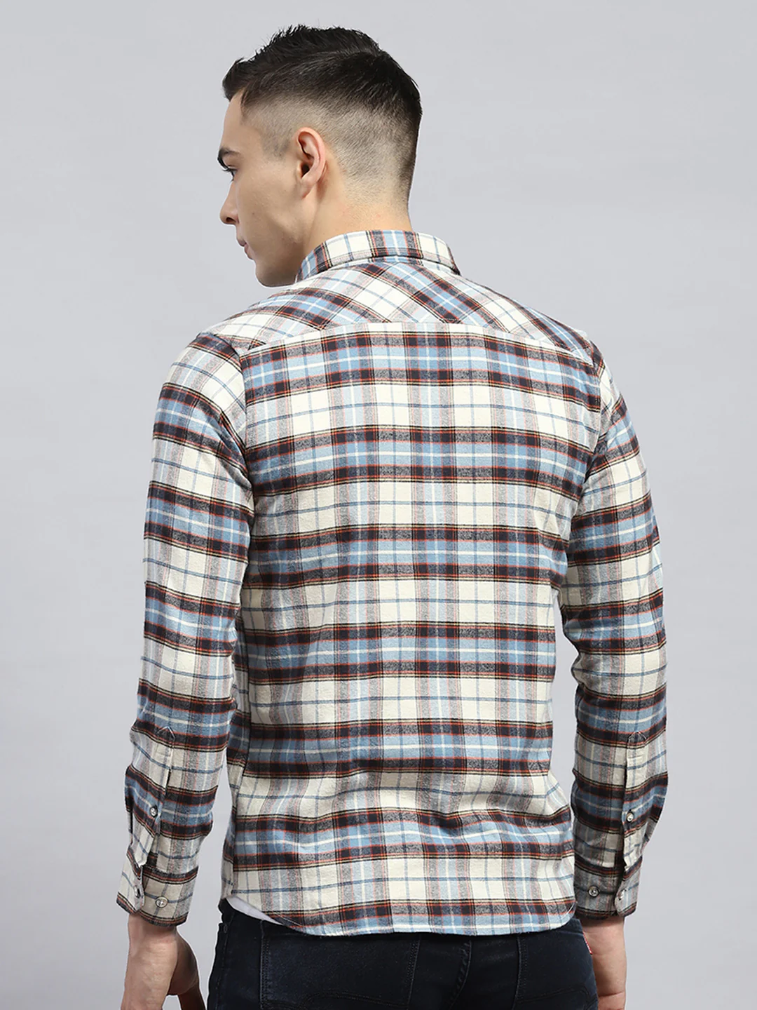 Men Blue Check Collar Full Sleeve Shirt - Image 5