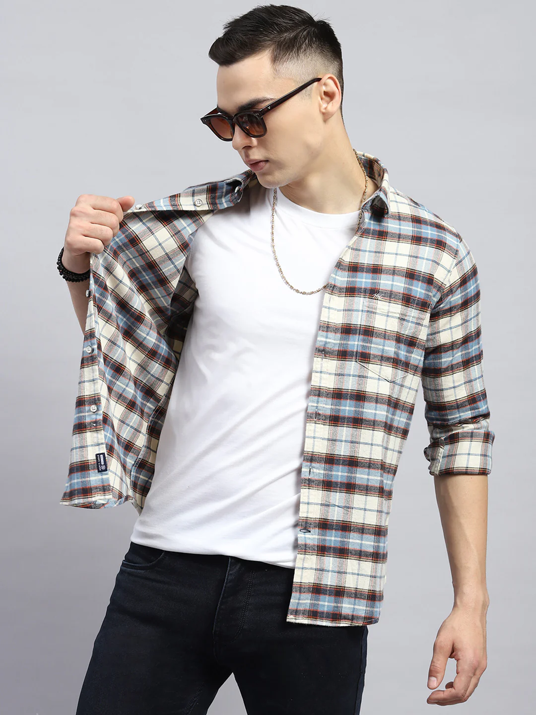 Men Blue Check Collar Full Sleeve Shirt - Image 6
