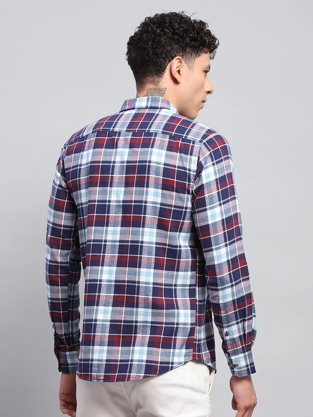 Men Blue Check Collar Full Sleeve Shirt - Image 5