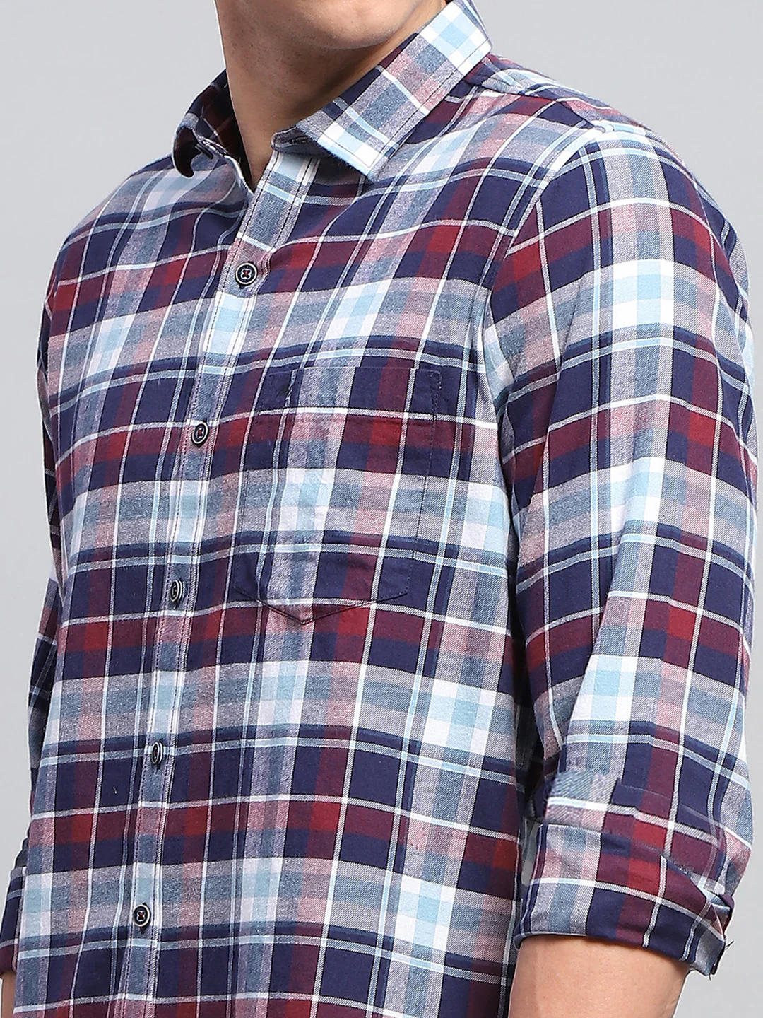 Men Blue Check Collar Full Sleeve Shirt - Image 6