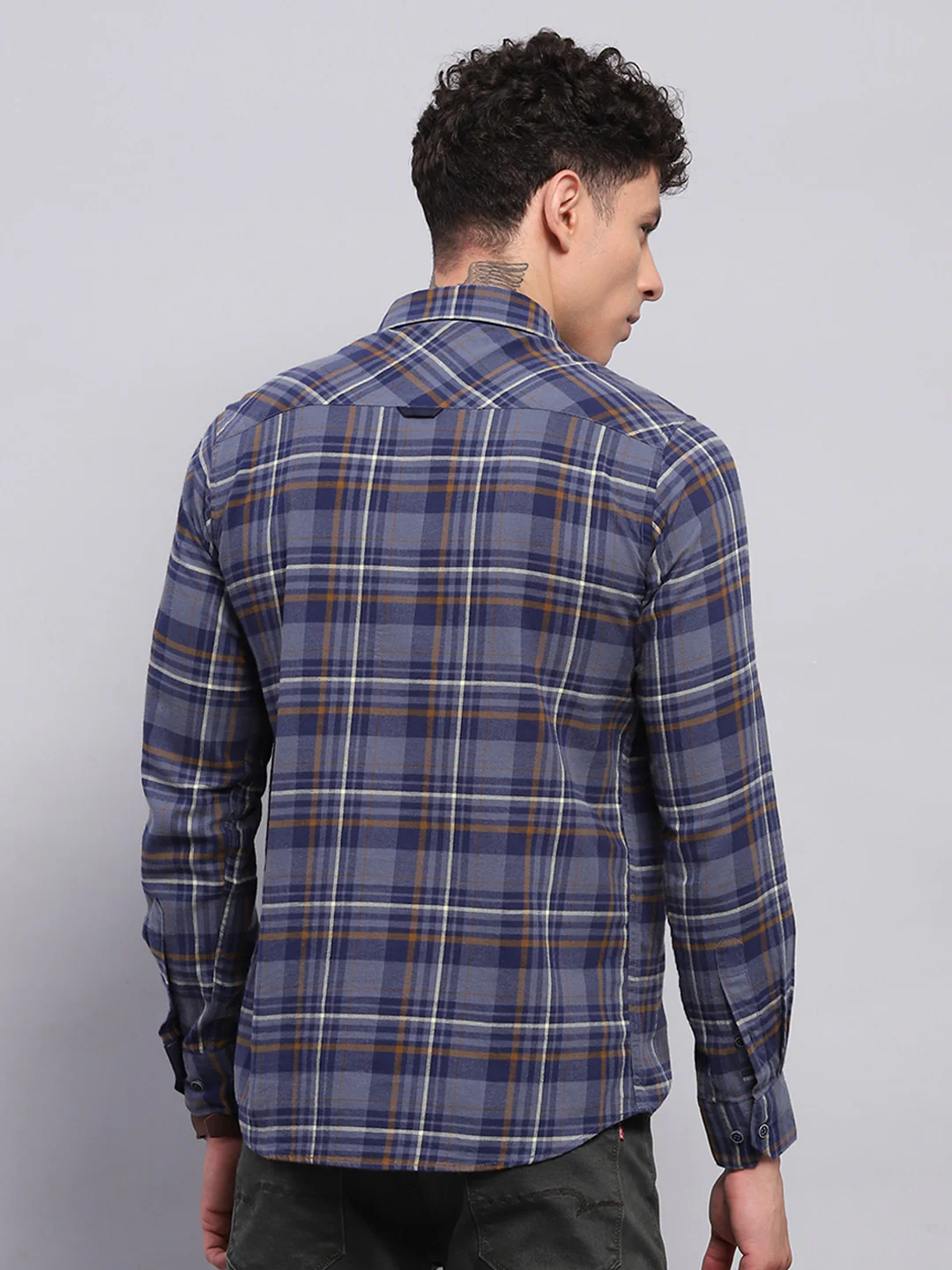 Men Blue Check Collar Full Sleeve Shirt - Image 5