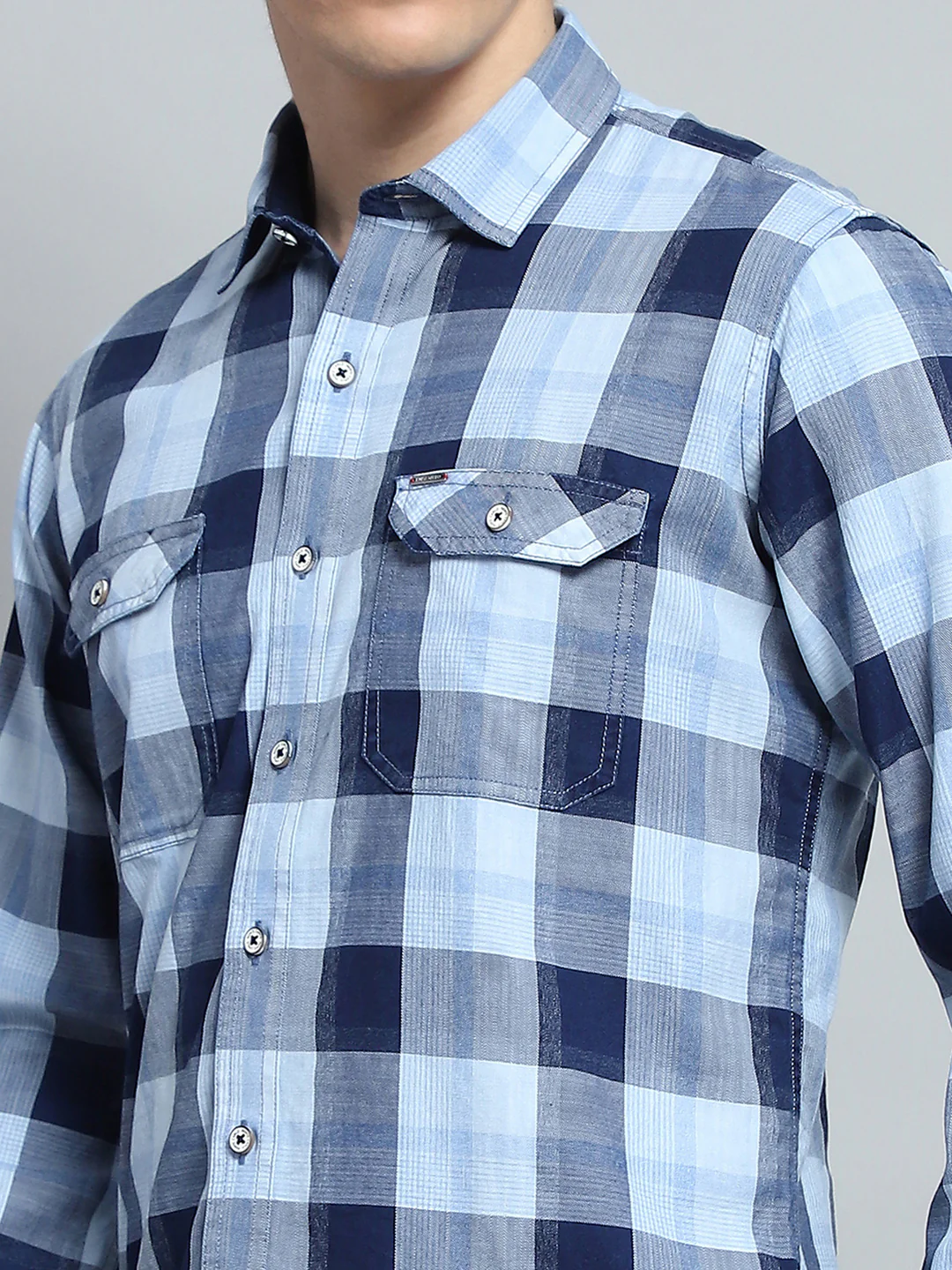 Men Blue Check Collar Full Sleeve Shirt - Image 7