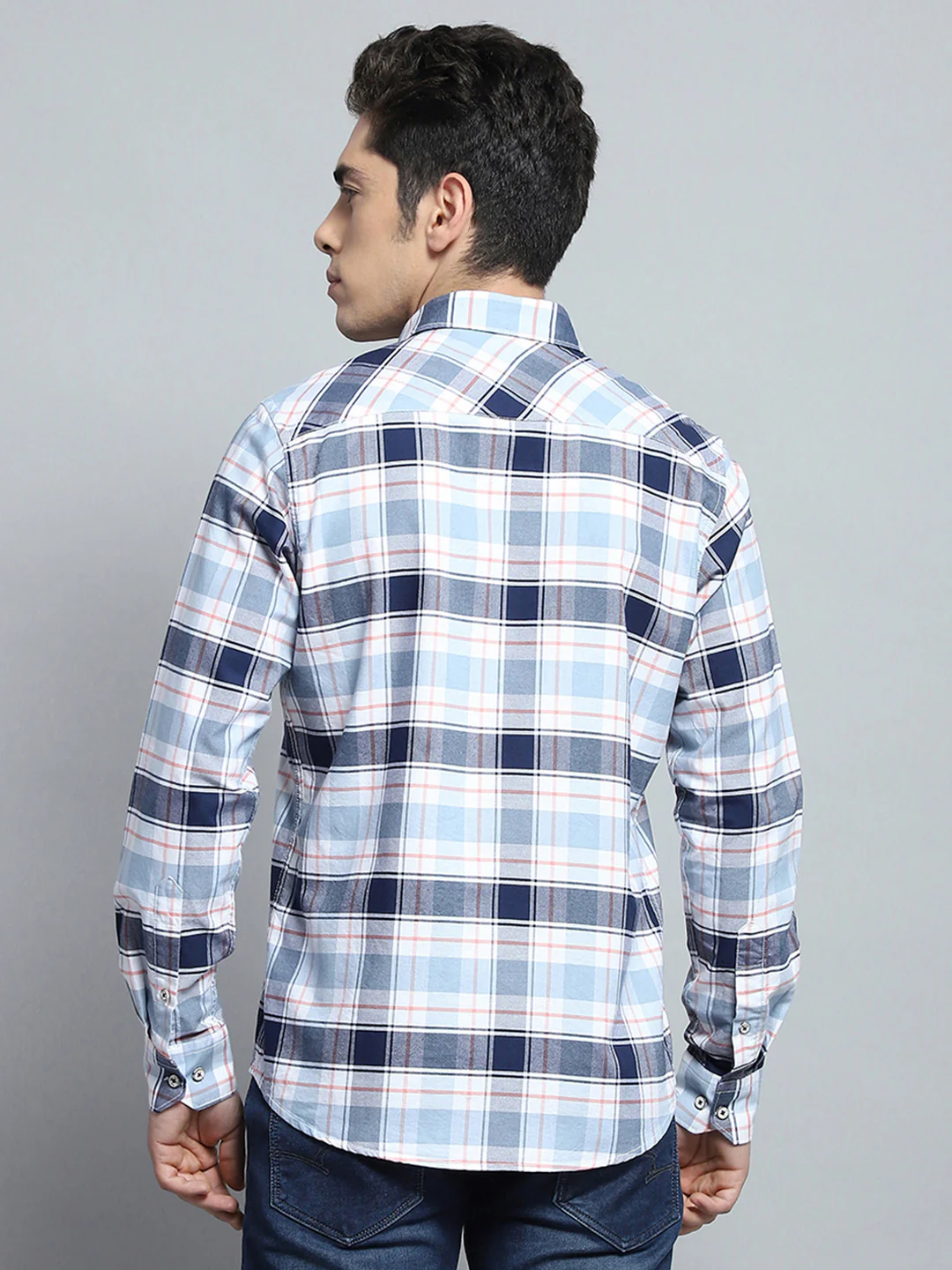 Men Blue Check Collar Full Sleeve Shirt - Image 5