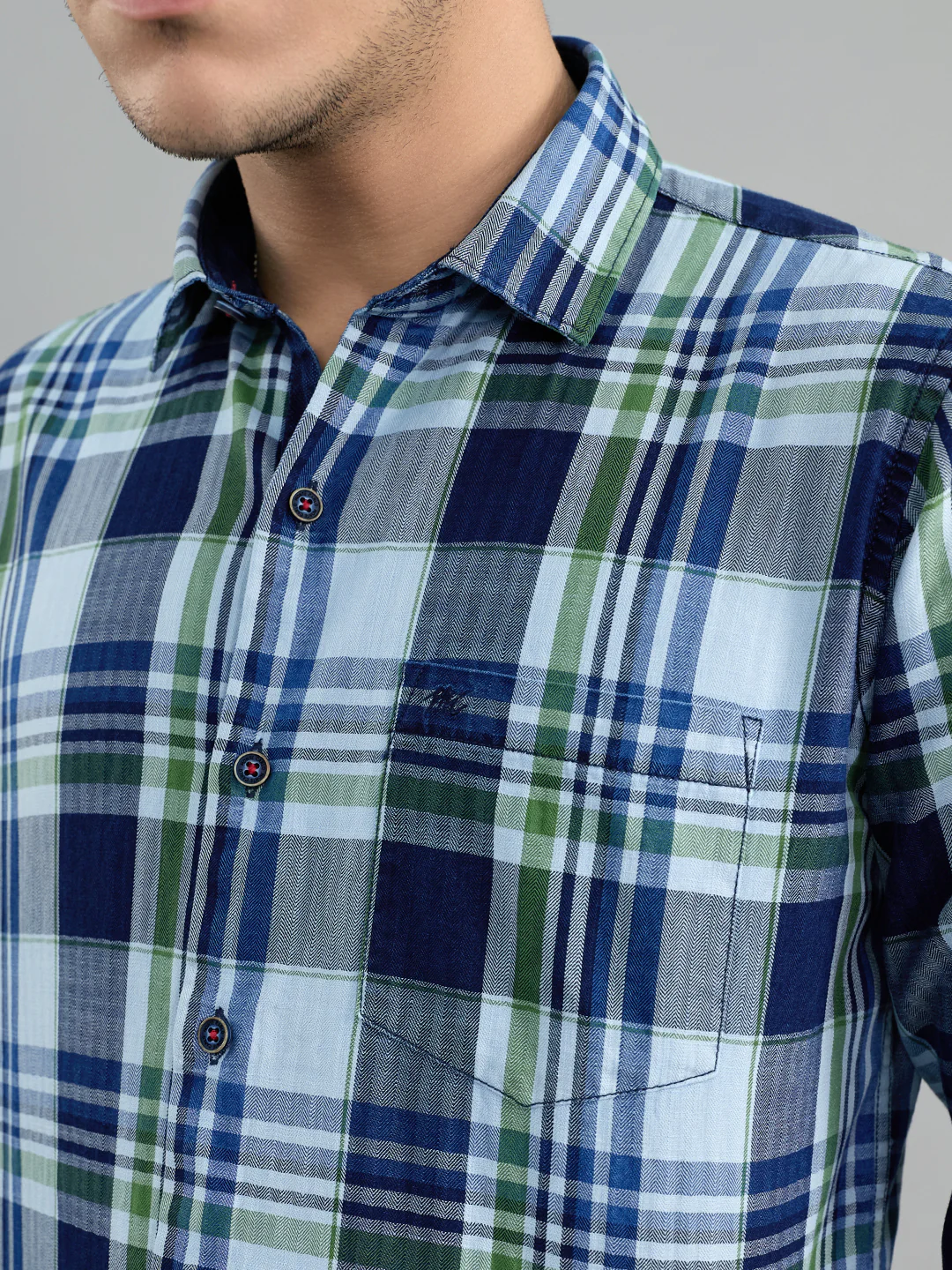 Men Blue Check Collar Full Sleeve Shirt - Image 5