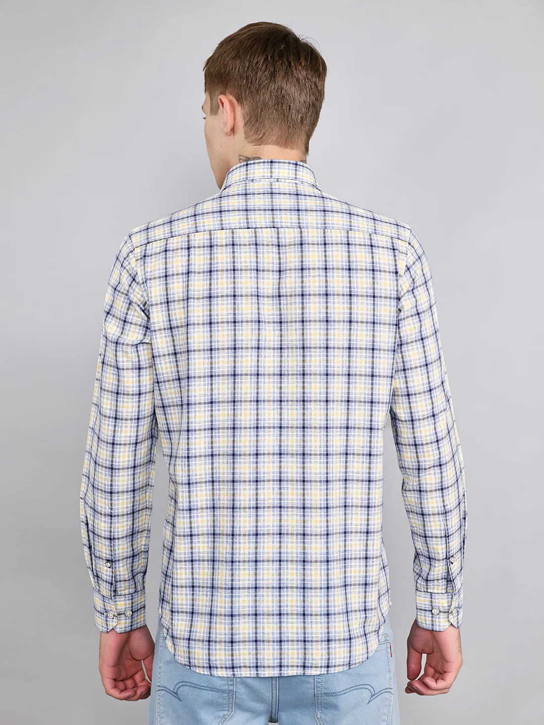 Men Blue Check Collar Full Sleeve Shirt - Image 4