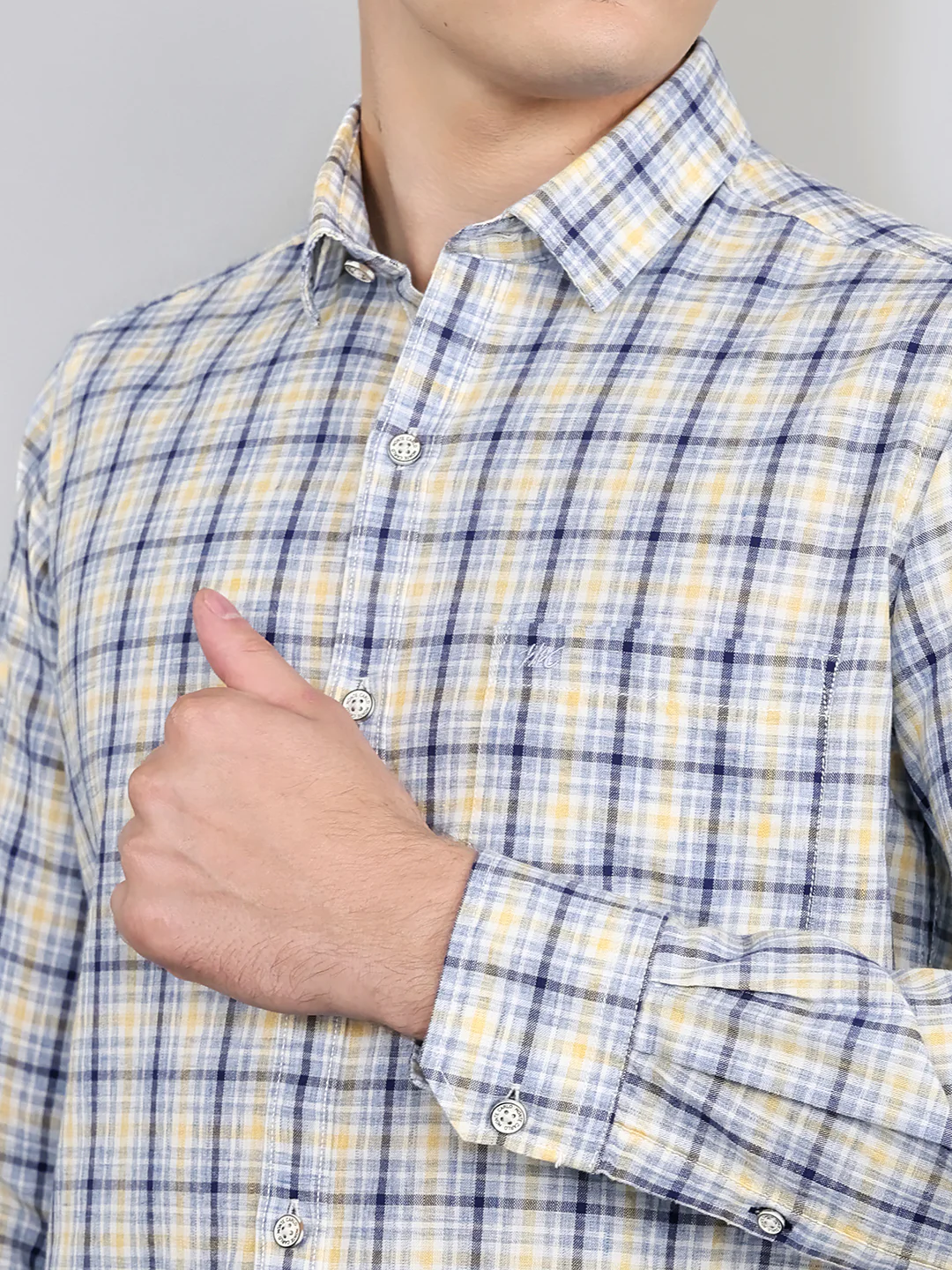 Men Blue Check Collar Full Sleeve Shirt - Image 5
