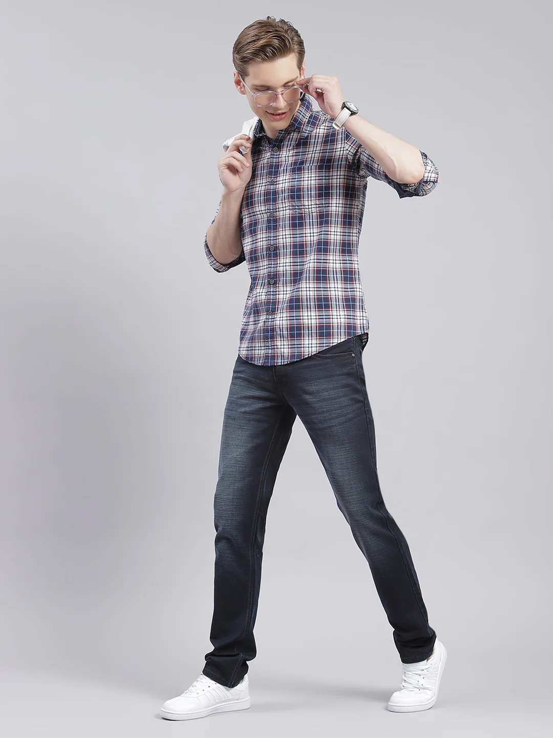 Men Blue Check Collar Full Sleeve Shirts - Image 2