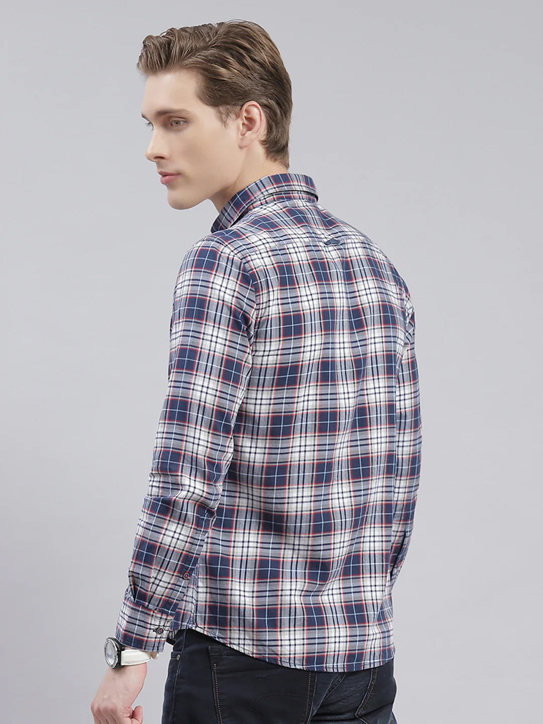 Men Blue Check Collar Full Sleeve Shirts - Image 5
