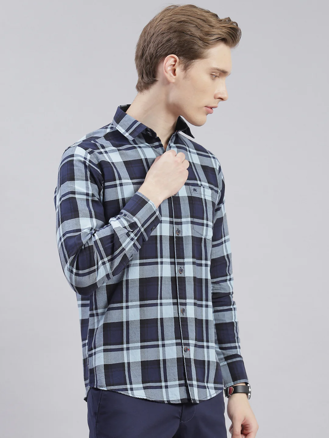 Men Blue Check Collar Full Sleeve Shirts - Image 4