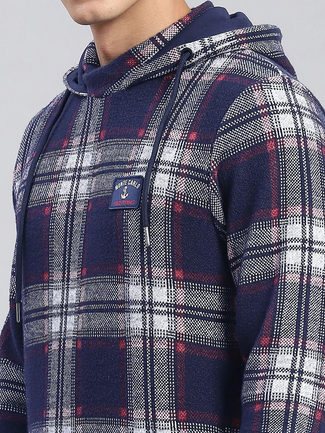 Men Blue Check Hooded Full Sleeve Sweatshirts - Image 6