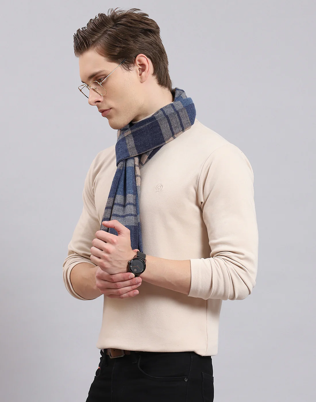 Men Blue Check Muffler - Image 4