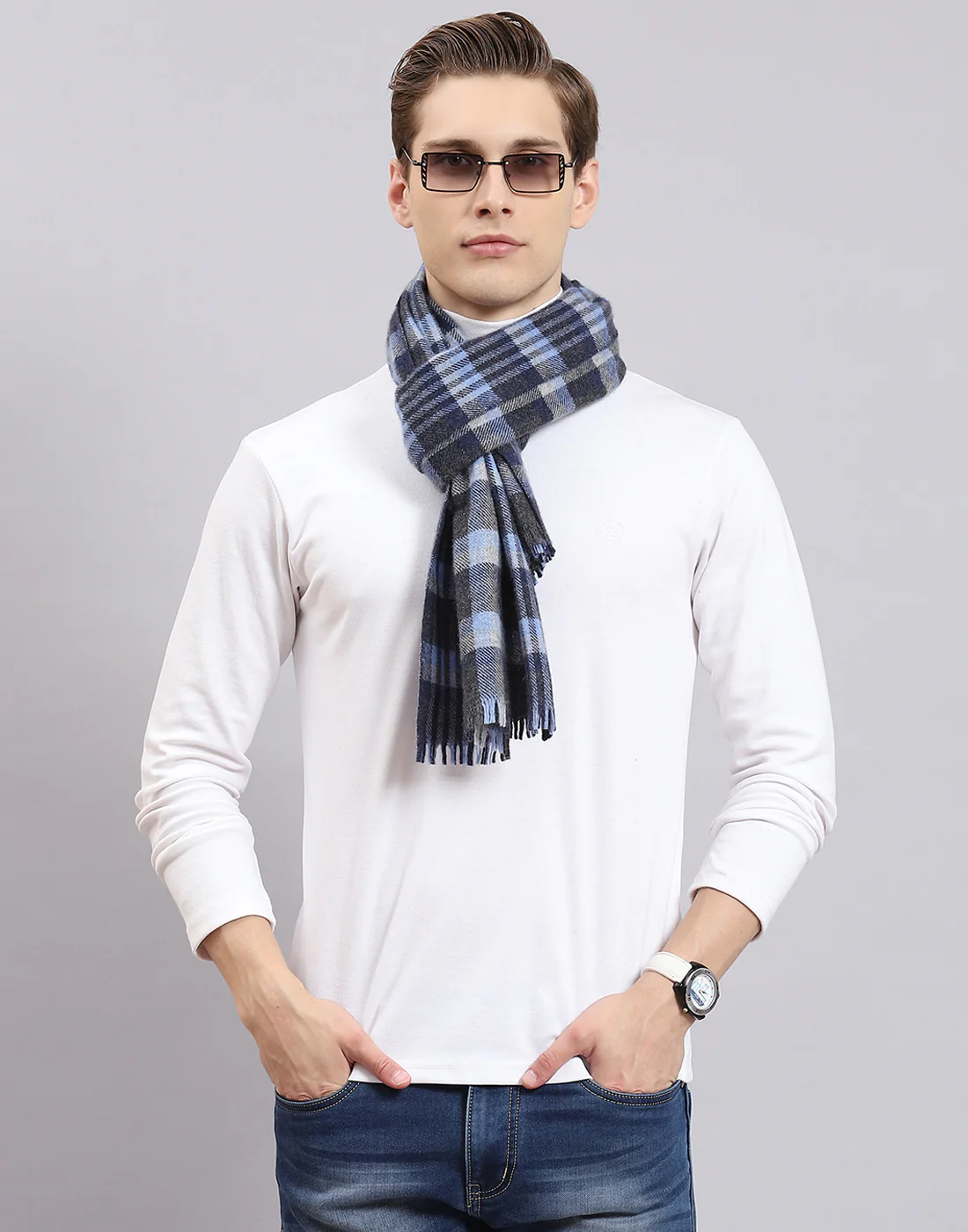 Men Blue Check Muffler - Image 2