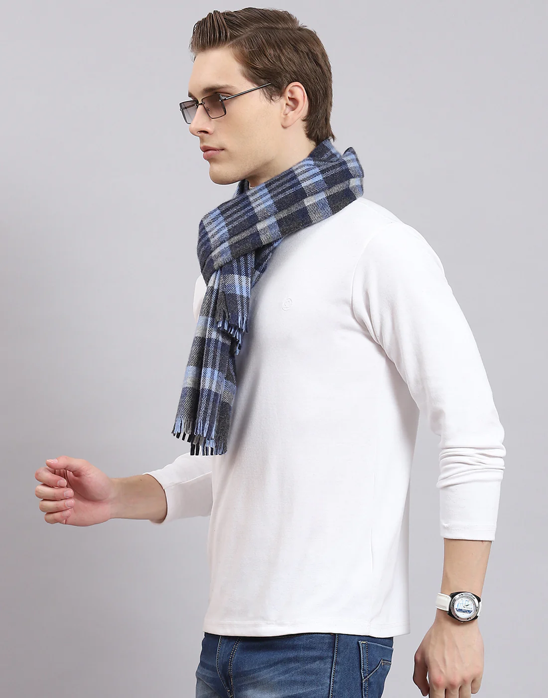 Men Blue Check Muffler - Image 4