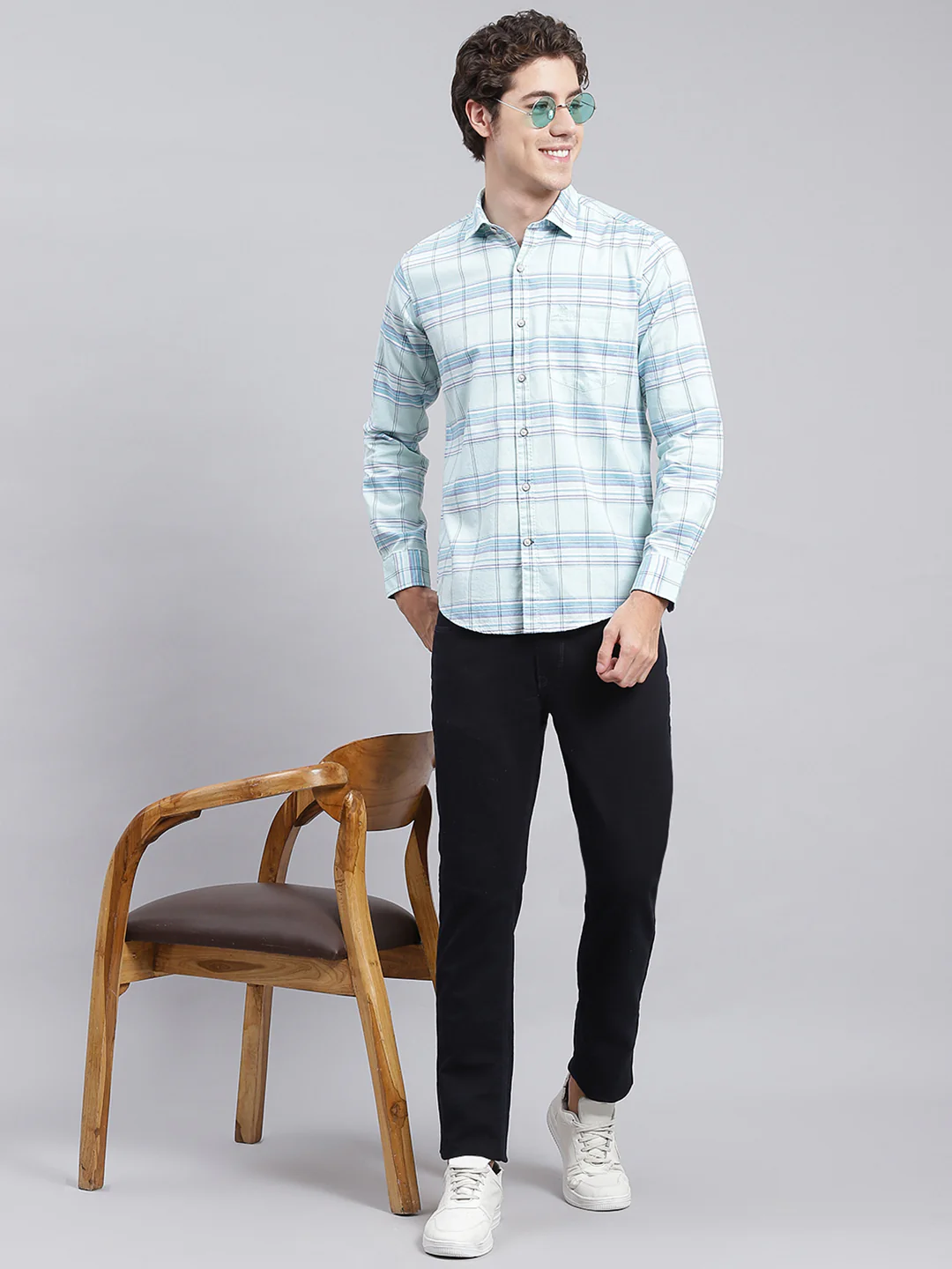 Men Blue Check Pure Cotton Shirt