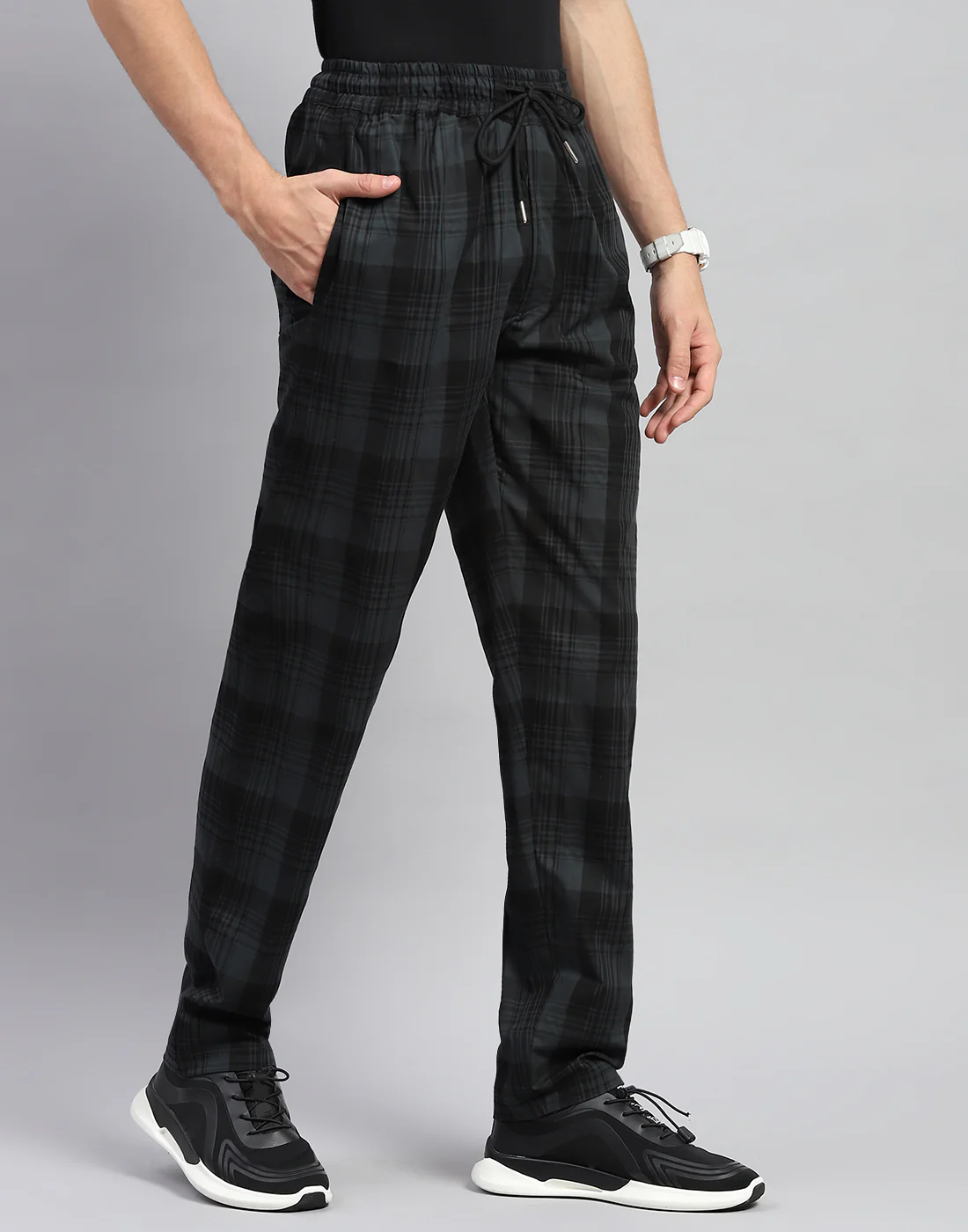 Men Blue Check Regular Fit Lower - Image 4