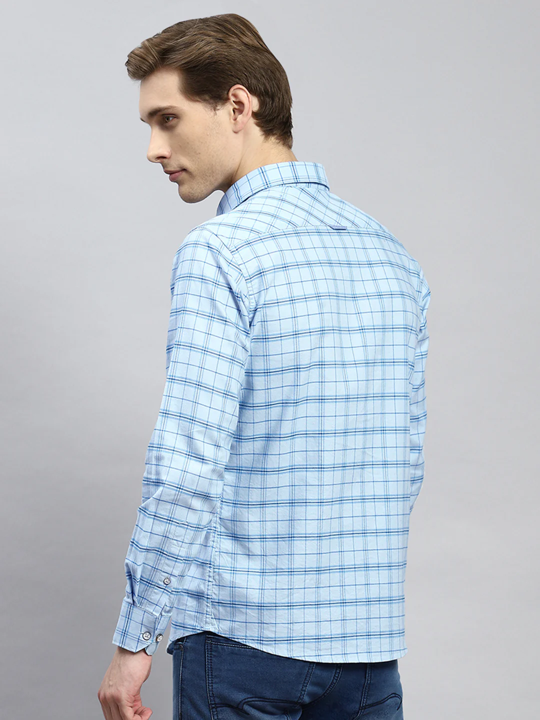 Men Blue Check Shirt - Image 5