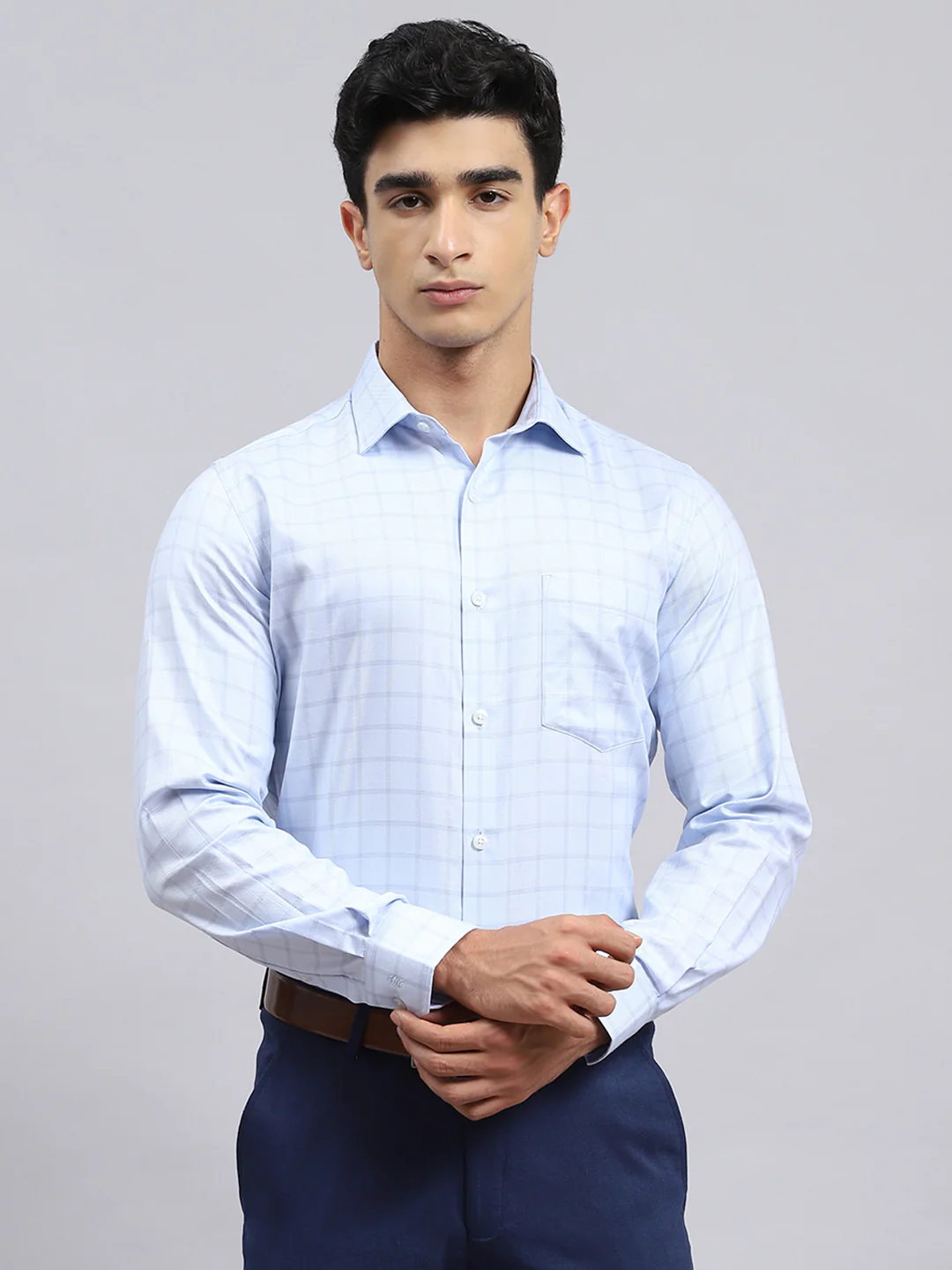 Men Blue Check Shirt - Image 2