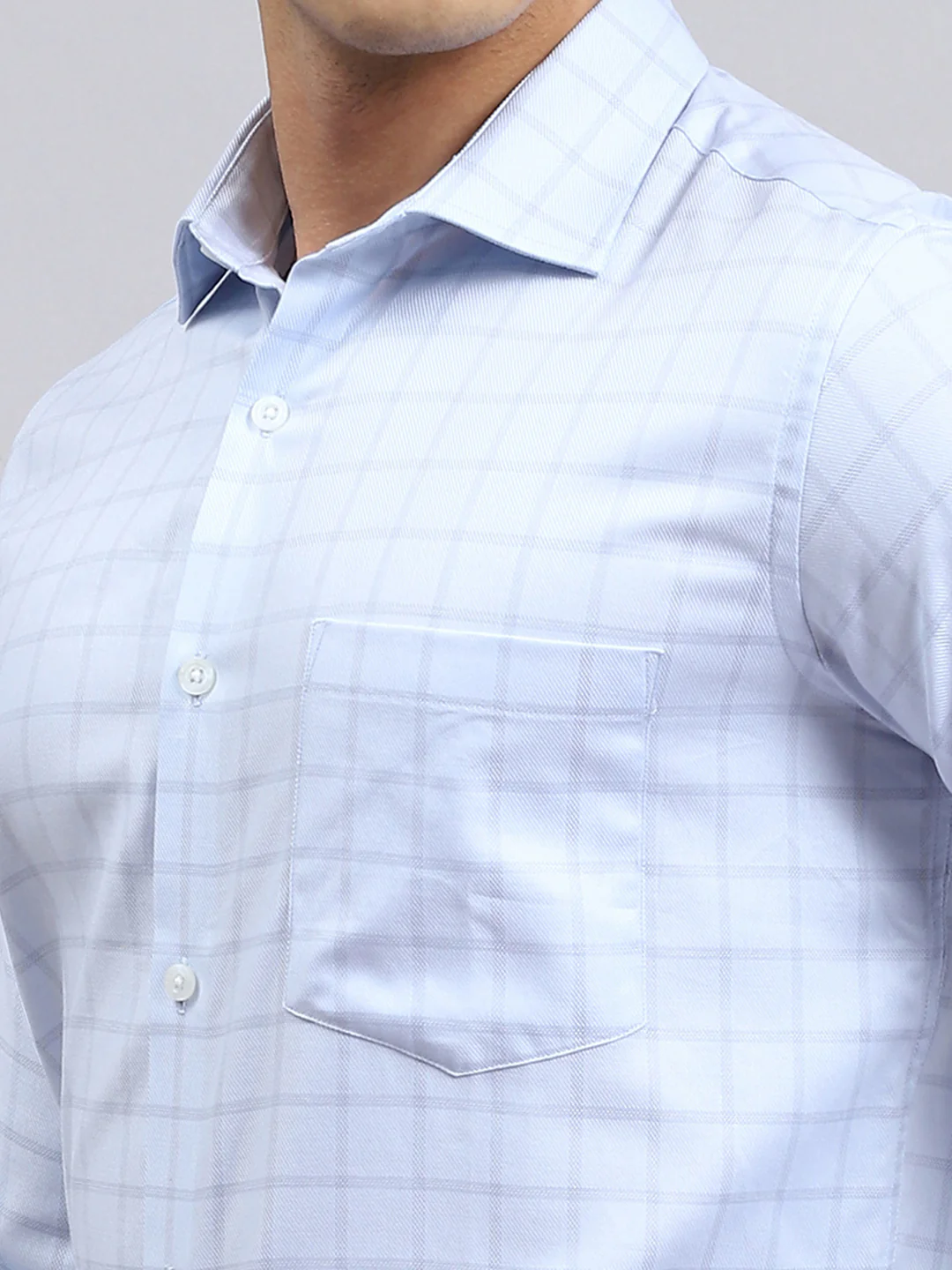 Men Blue Check Shirt - Image 6