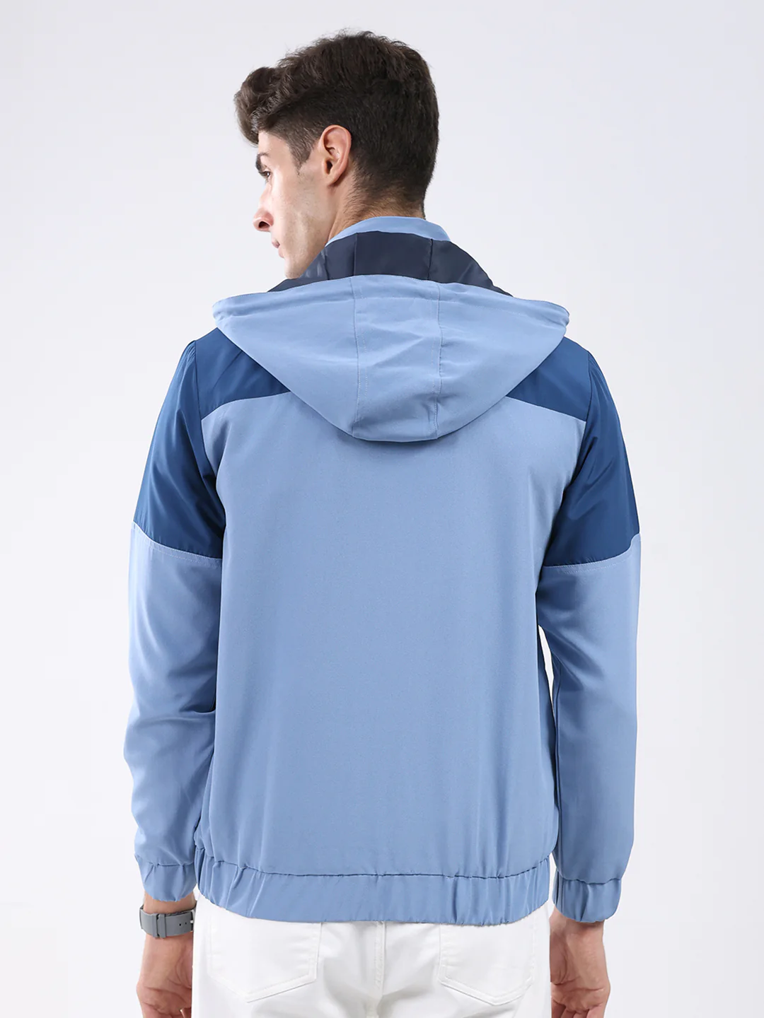 Men Blue Colourblocked Hooded Full Sleeve Jacket - Image 5