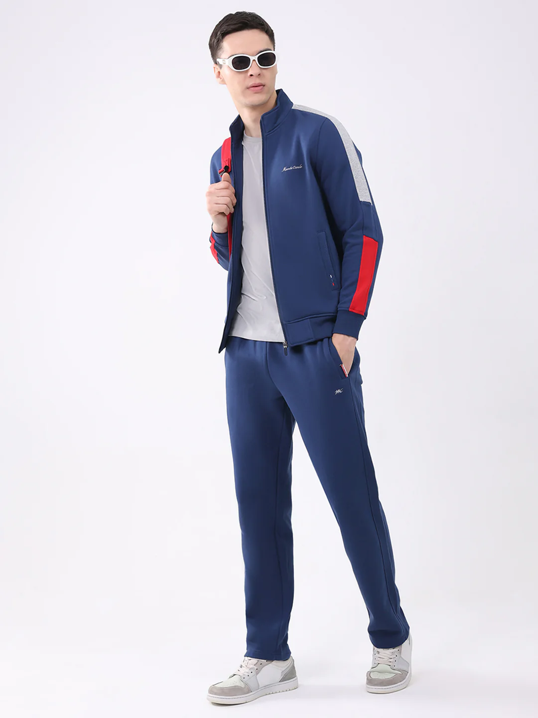 Men Blue Embroidered Collar Full Sleeve Winter Tracksuit - Image 2