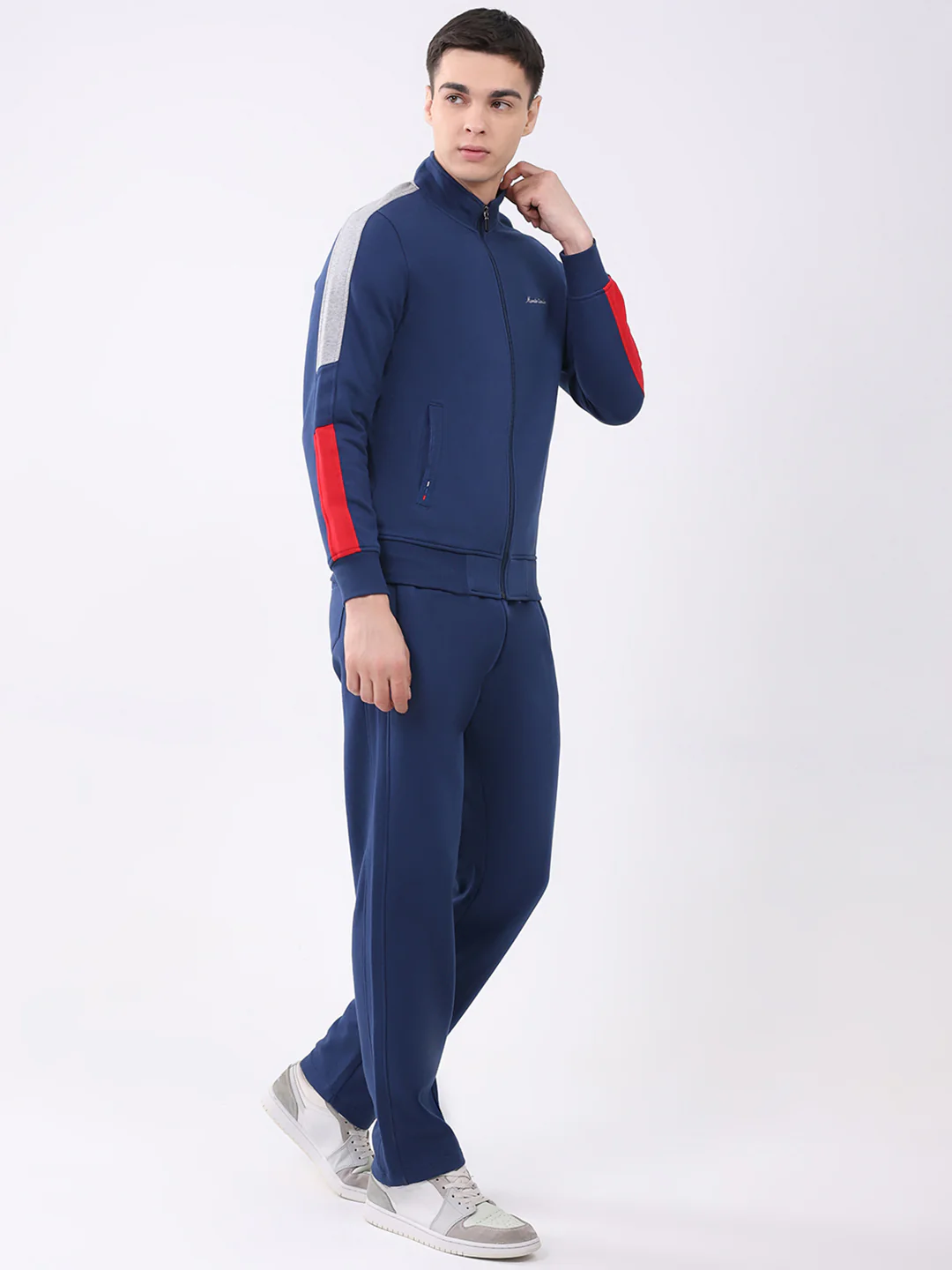 Men Blue Embroidered Collar Full Sleeve Winter Tracksuit - Image 4