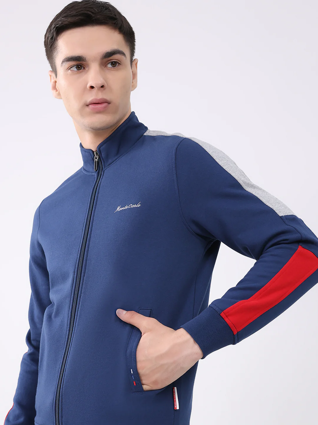 Men Blue Embroidered Collar Full Sleeve Winter Tracksuit - Image 6