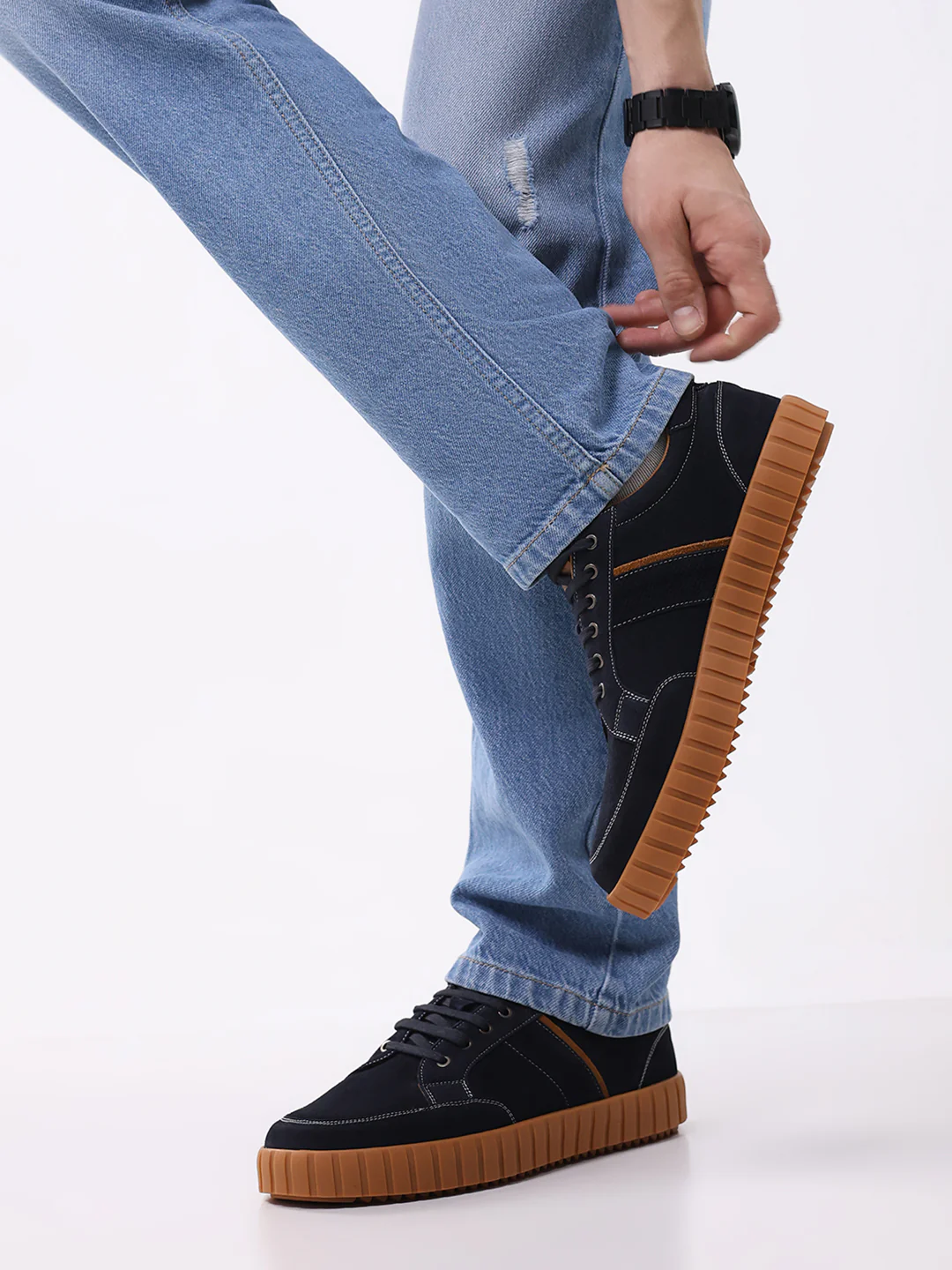 Men Blue Lace Up Genuine Leather Sneaker - Image 10