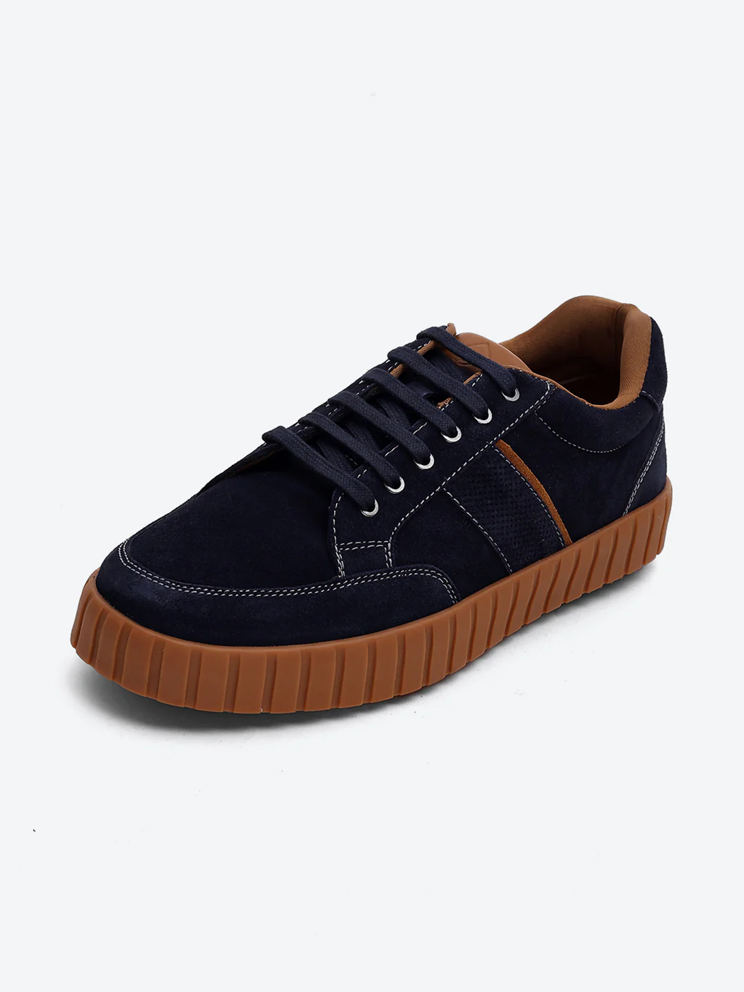 Men Blue Lace Up Genuine Leather Sneaker - Image 3