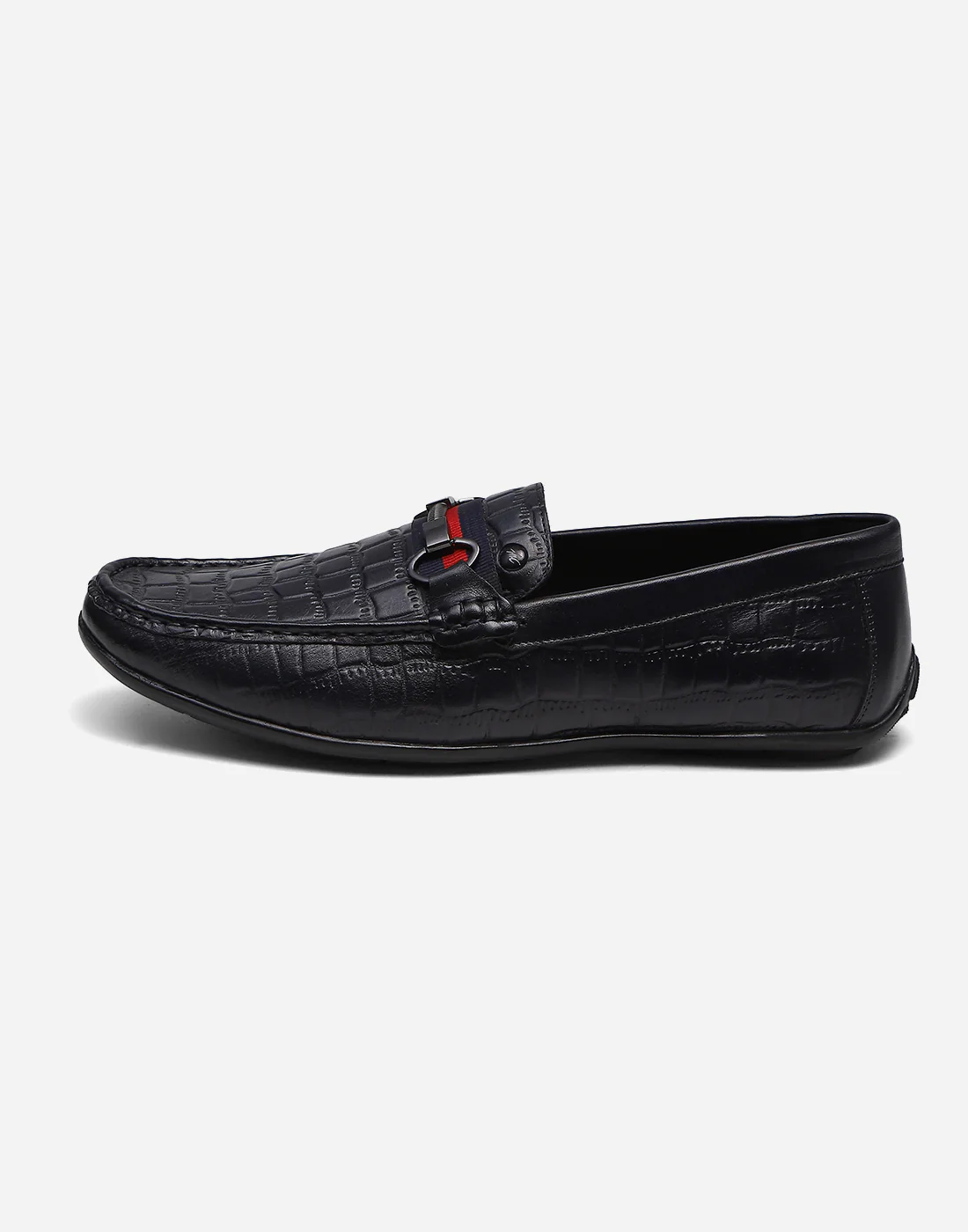 Men Navy Blue Slip on Genuine Leather Loafers - Image 4