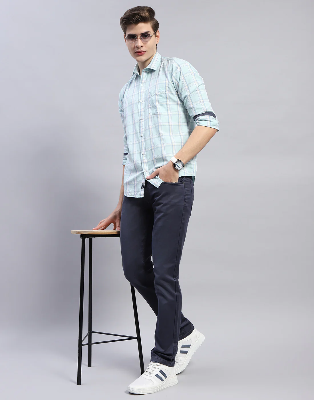 Men Blue Light Wash Narrow Fit Denim - Image 2