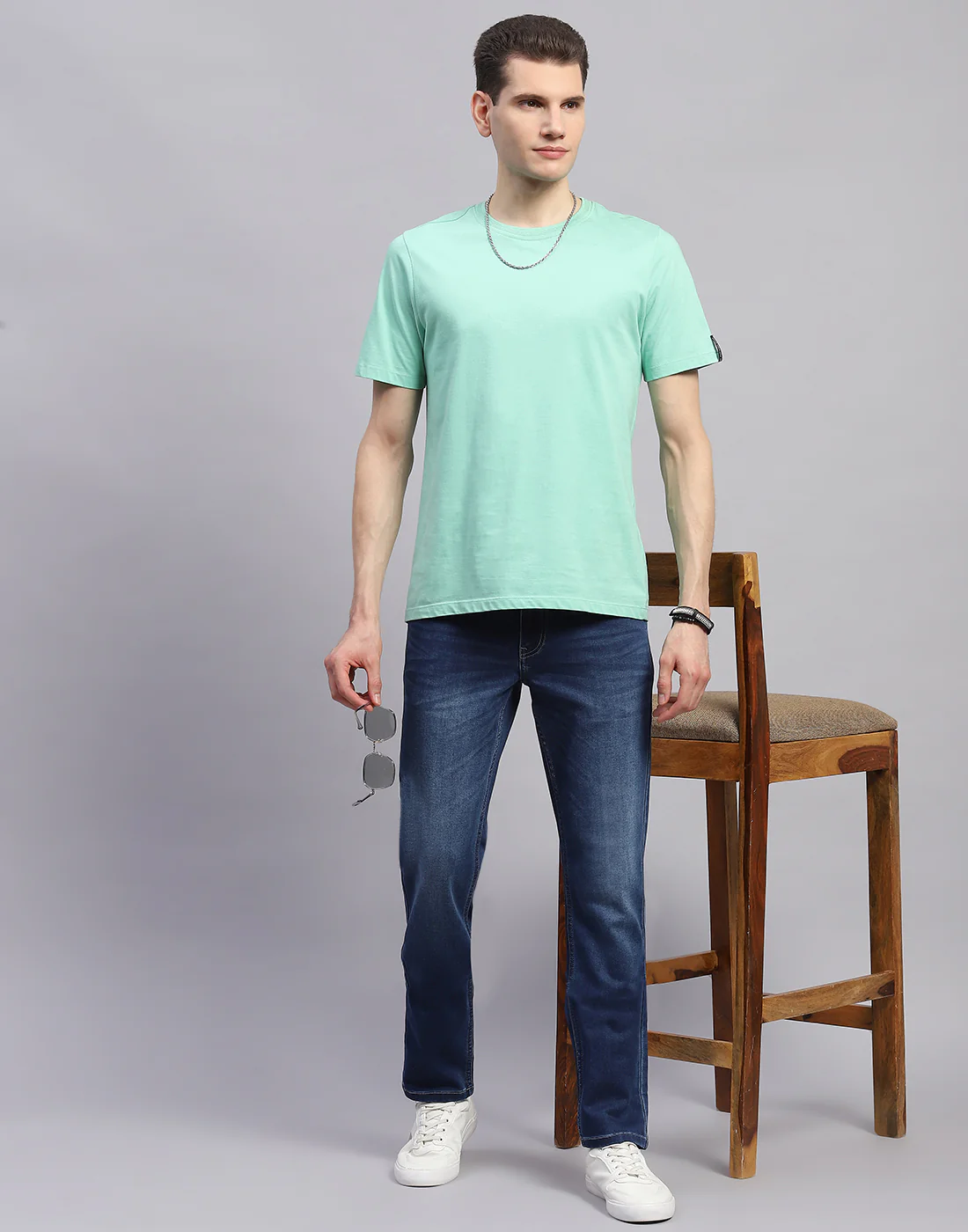 Men Blue Light Wash Narrow Fit Denim - Image 2