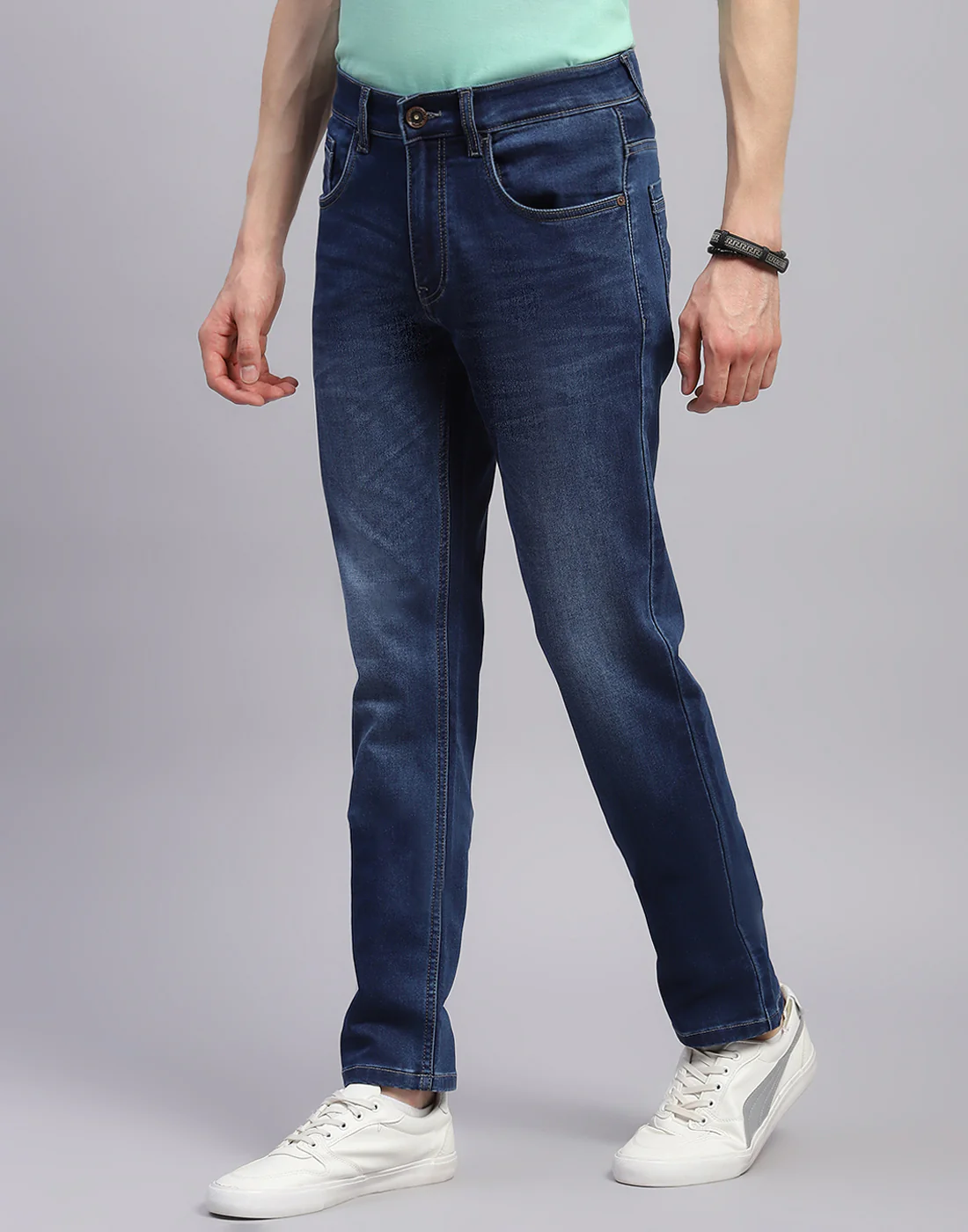 Men Blue Light Wash Narrow Fit Denim - Image 4