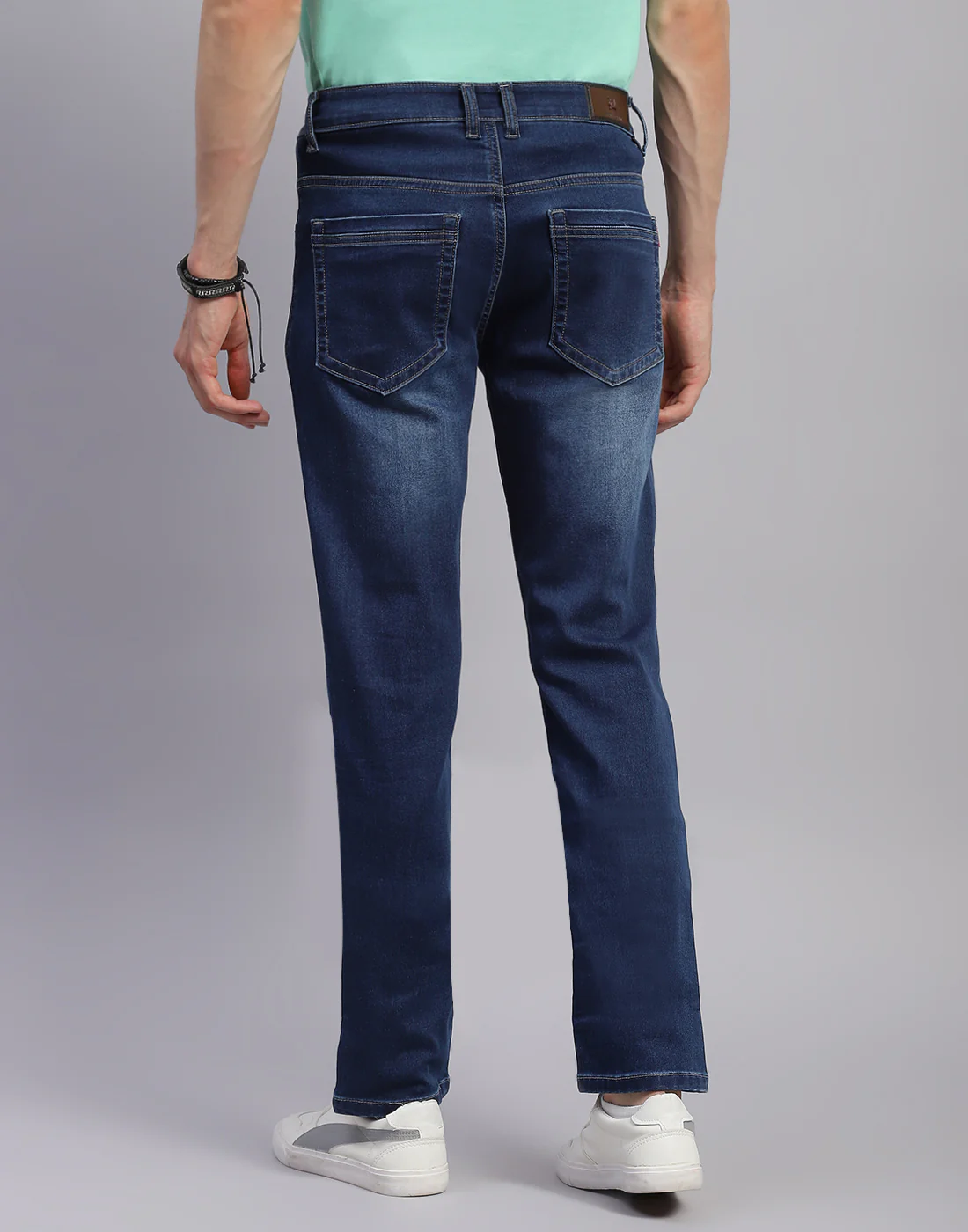 Men Blue Light Wash Narrow Fit Denim - Image 5