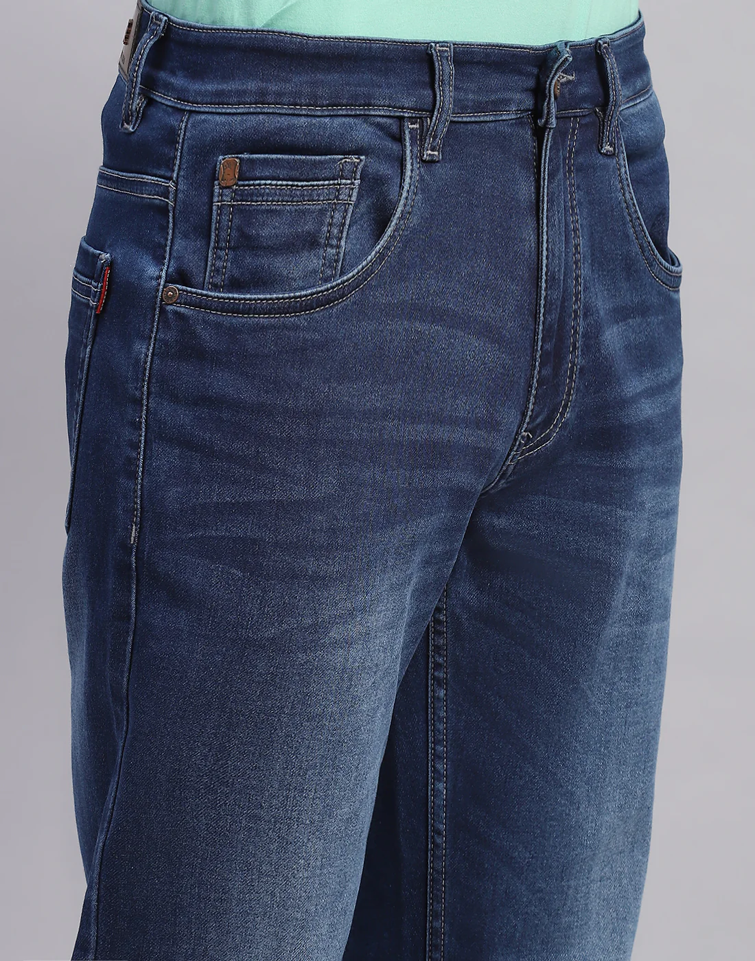 Men Blue Light Wash Narrow Fit Denim - Image 6