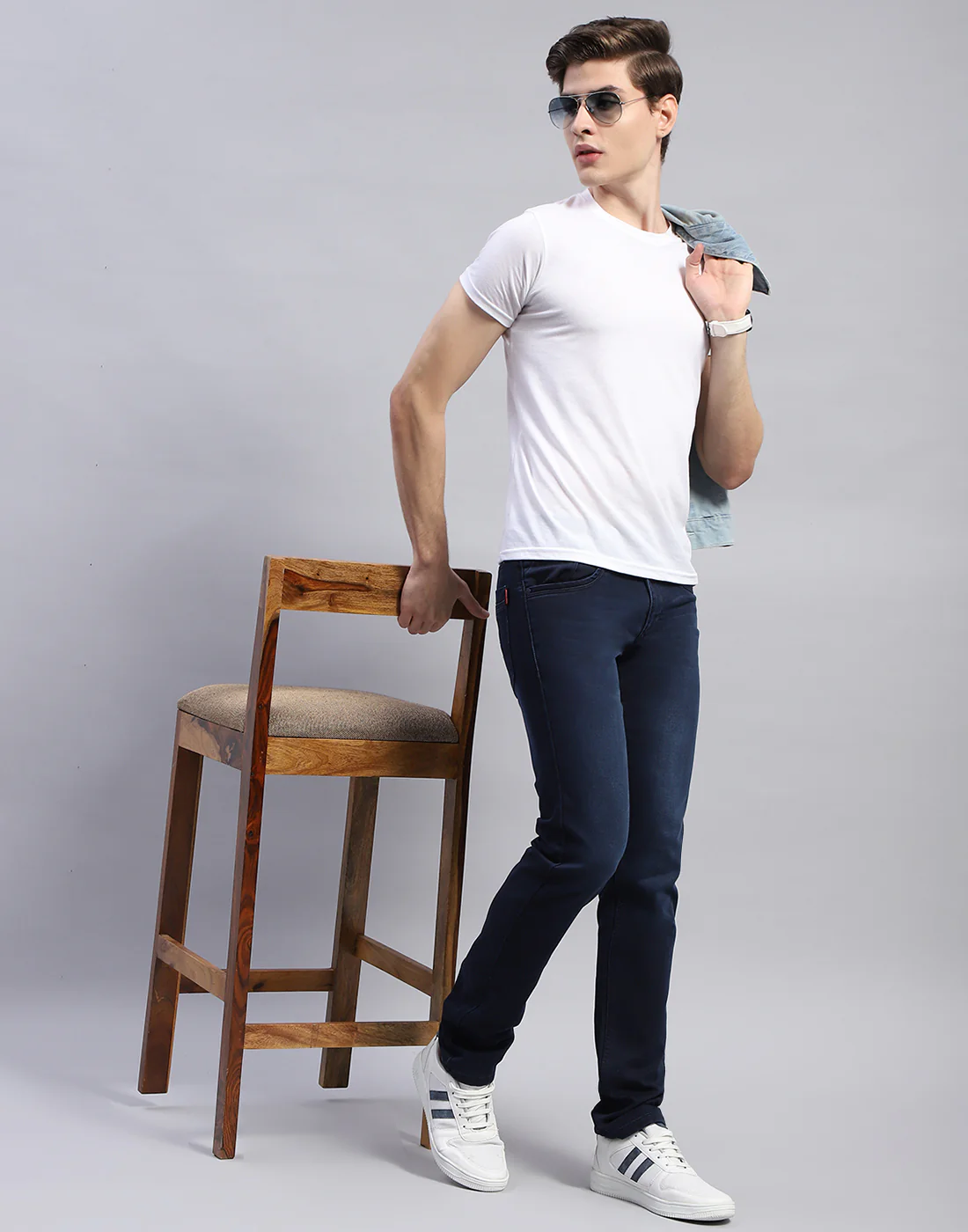 Men Blue Light Wash Narrow Fit Denim - Image 2