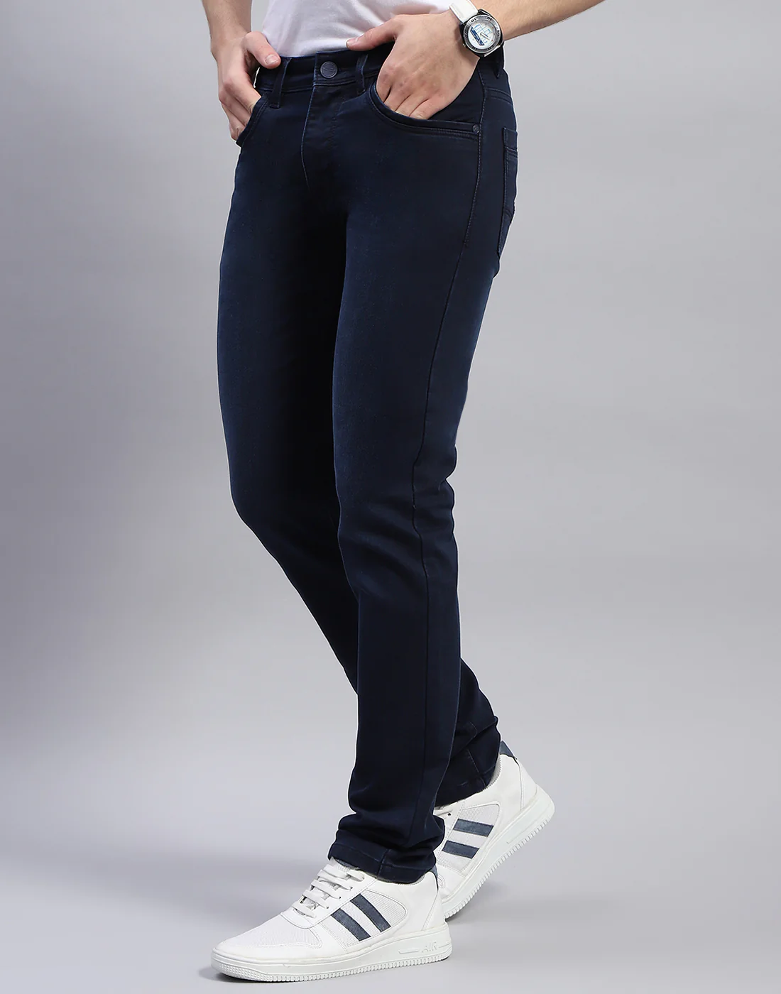Men Blue Light Wash Narrow Fit Denim - Image 3