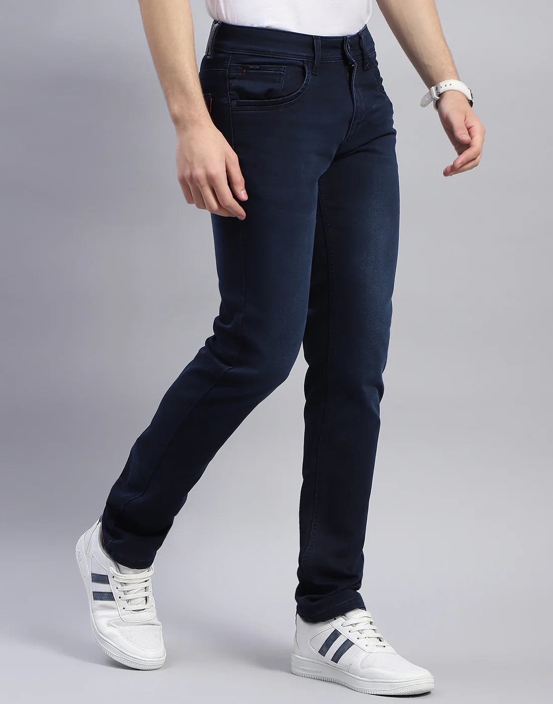 Men Blue Light Wash Narrow Fit Denim - Image 4