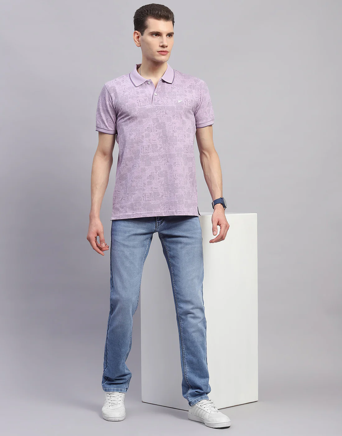 Men Blue Light Wash Narrow Fit Denim - Image 2