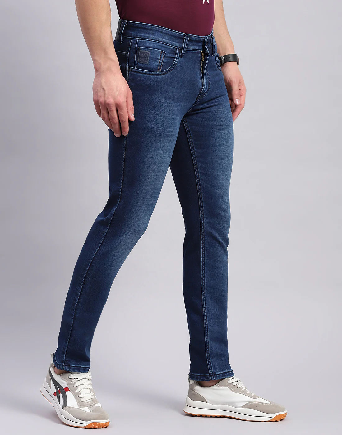 Men Blue Light Wash Narrow Fit Denim - Image 4