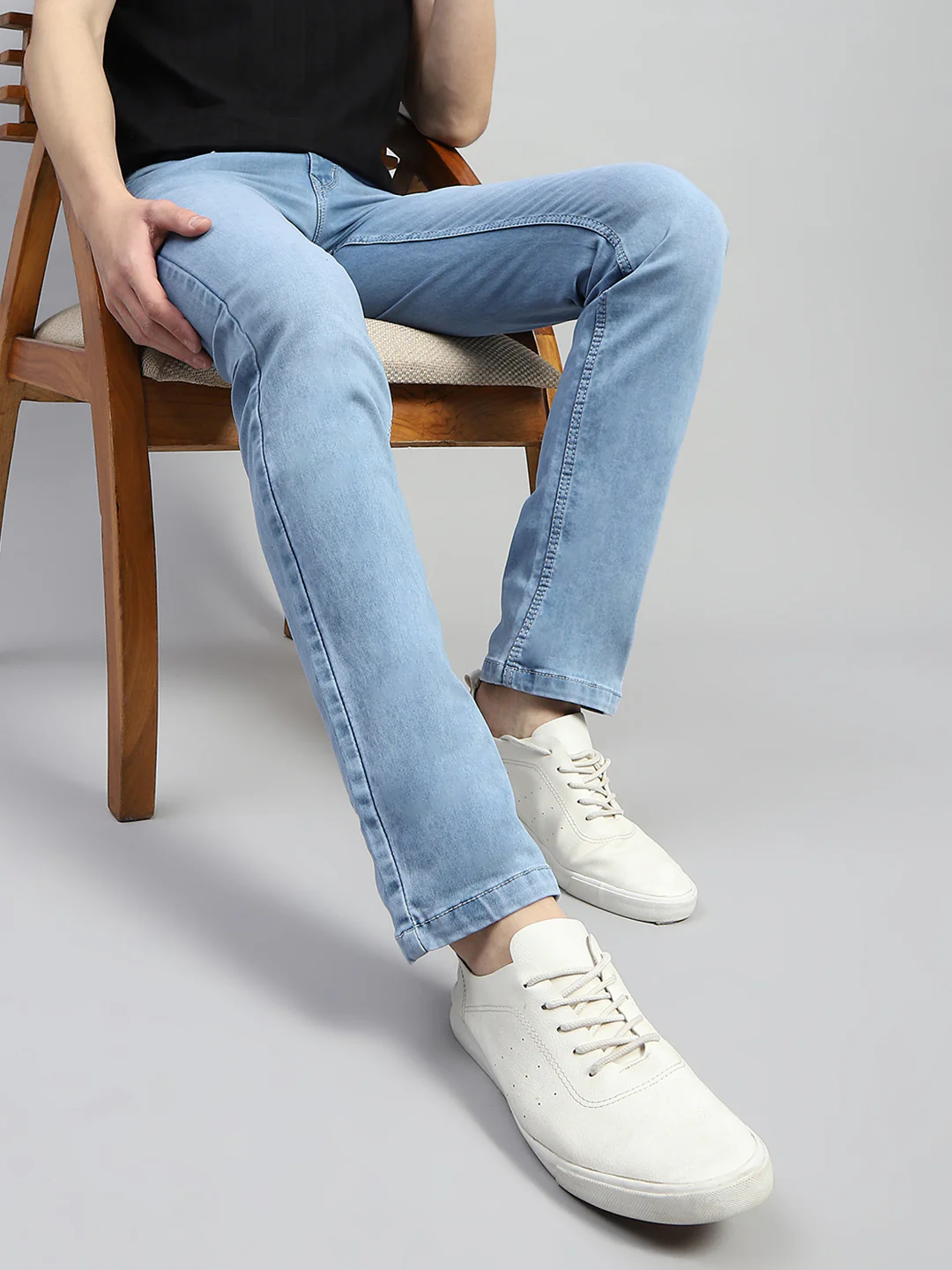 Men Blue Light Wash Narrow Fit Denim - Image 3