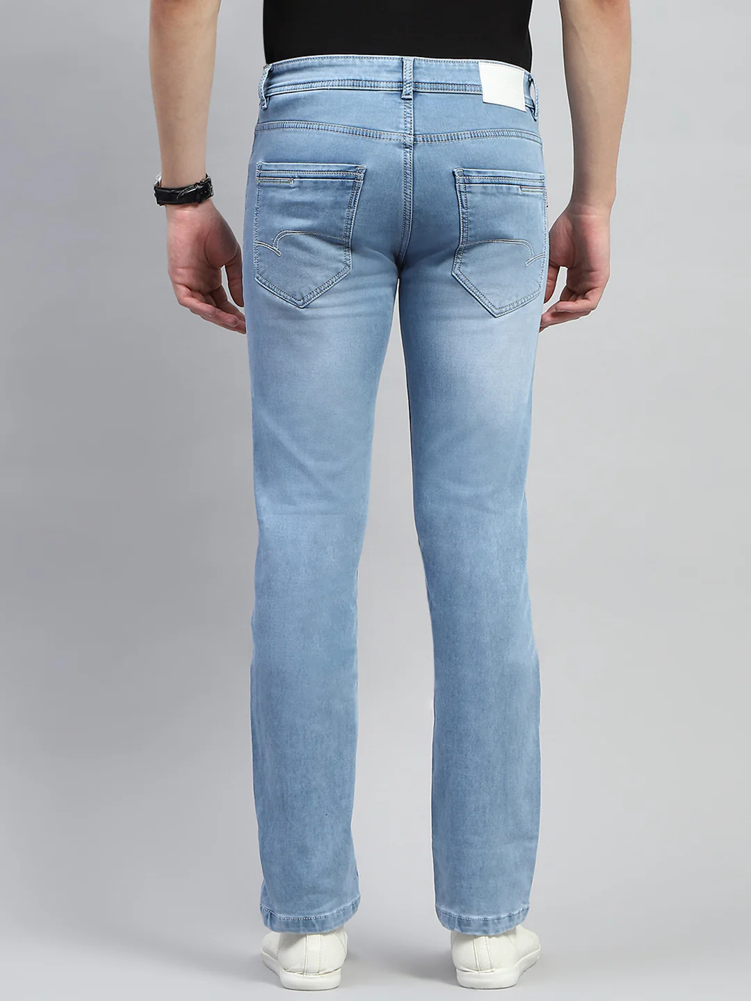 Men Blue Light Wash Narrow Fit Denim - Image 4