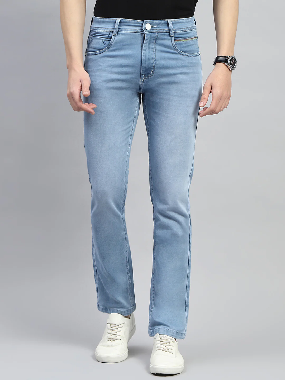 Men Blue Light Wash Narrow Fit Denim - Image 7
