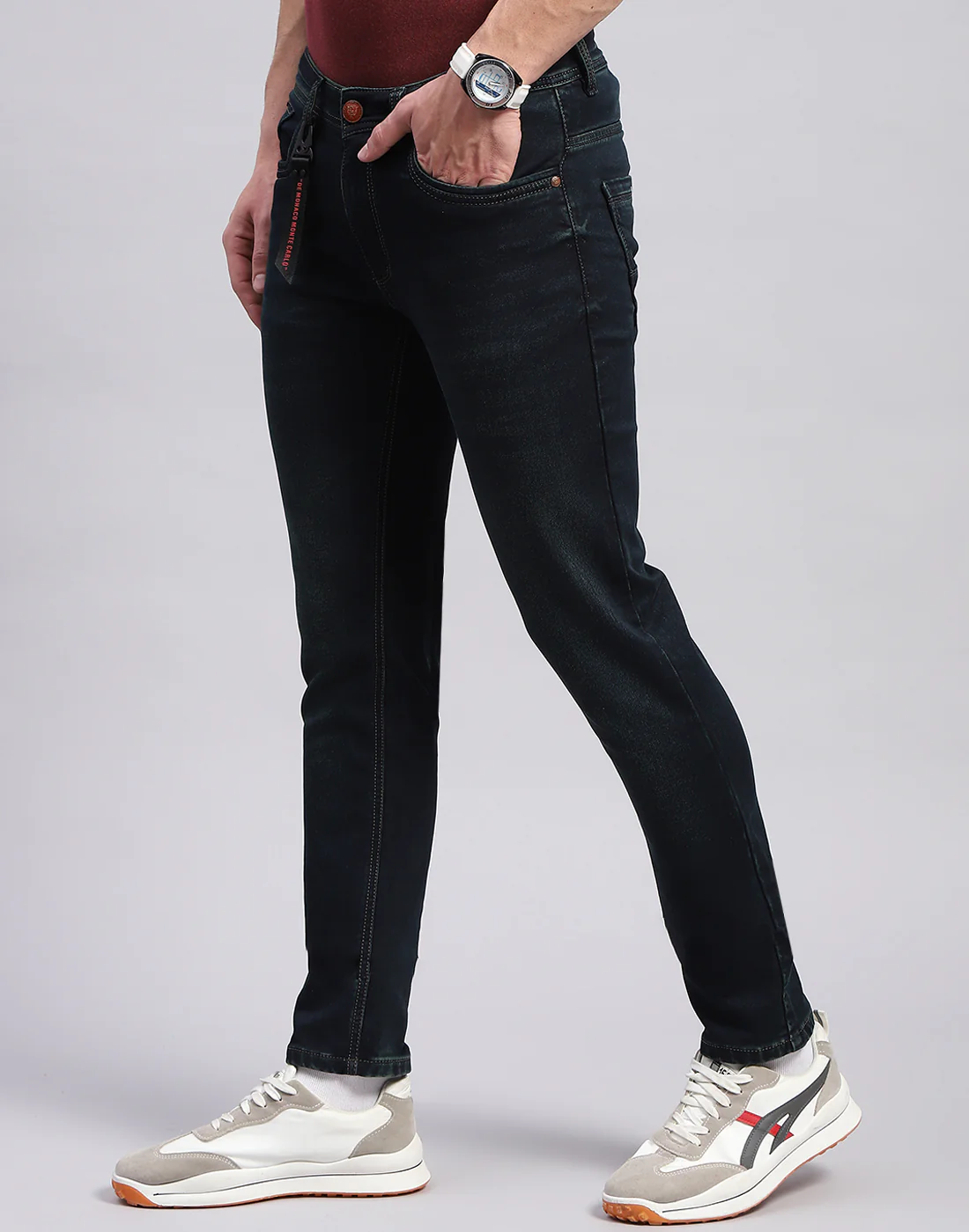 Men Blue Light Wash Narrow Fit Denim - Image 3