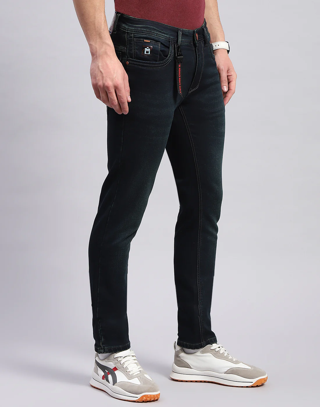 Men Blue Light Wash Narrow Fit Denim - Image 4