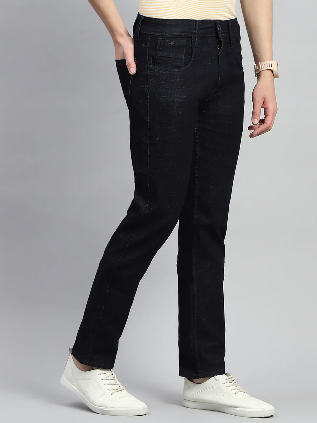 Men Dark Blue Solid Narrow Fit Denim - Image 3