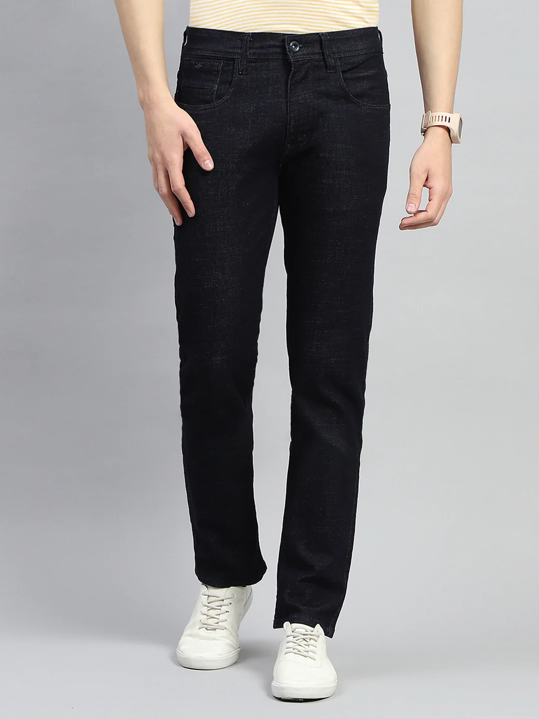 Men Dark Blue Solid Narrow Fit Denim - Image 6