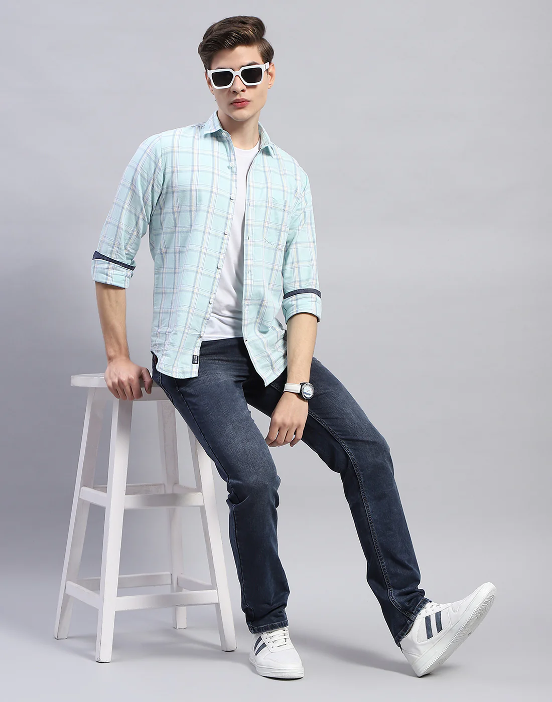 Men Blue Light Wash Narrow Fit Denim - Image 2