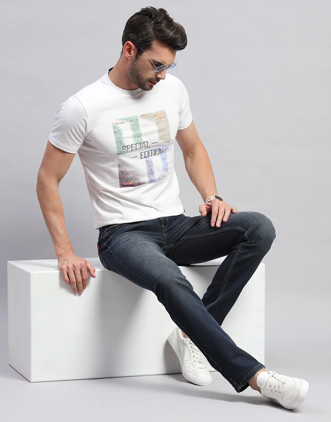 Men Blue Light Wash Narrow Fit Denim - Image 2