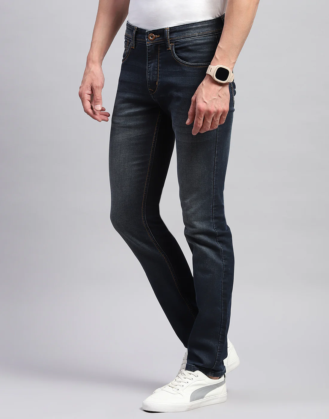 Men Blue Light Wash Narrow Fit Denim - Image 3