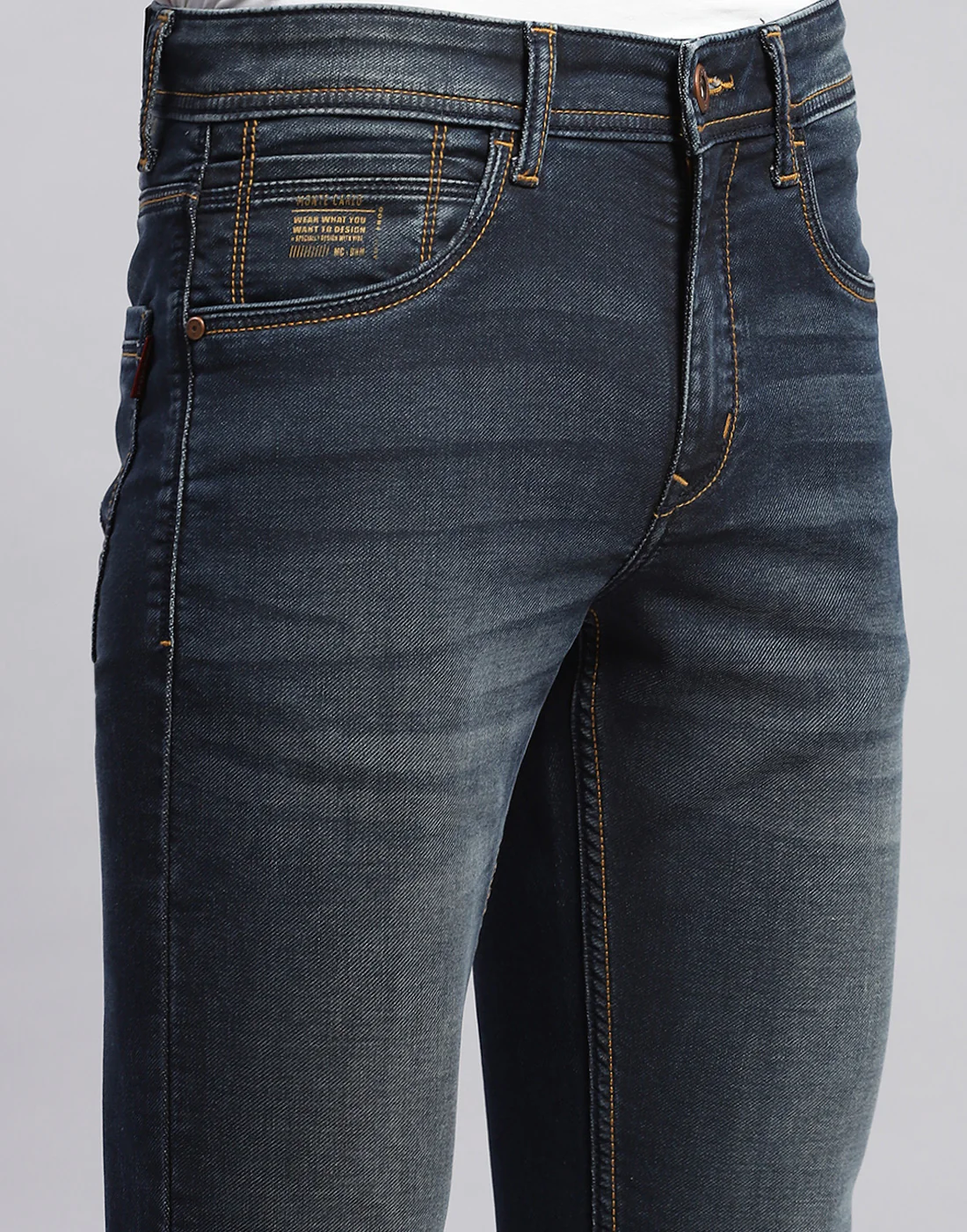 Men Blue Light Wash Narrow Fit Denim - Image 6
